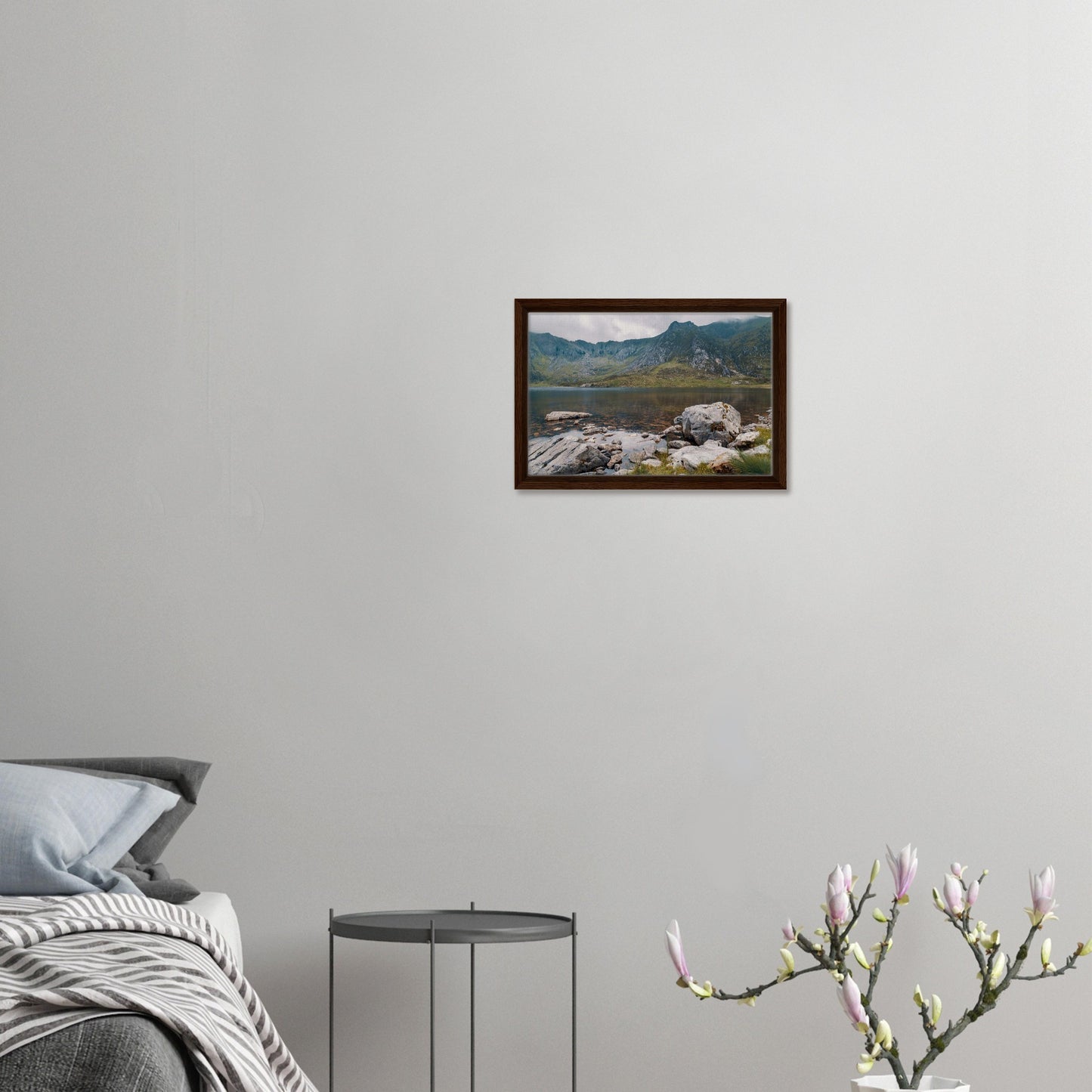 Still water reflecting cliffs in Snowdonia artwork