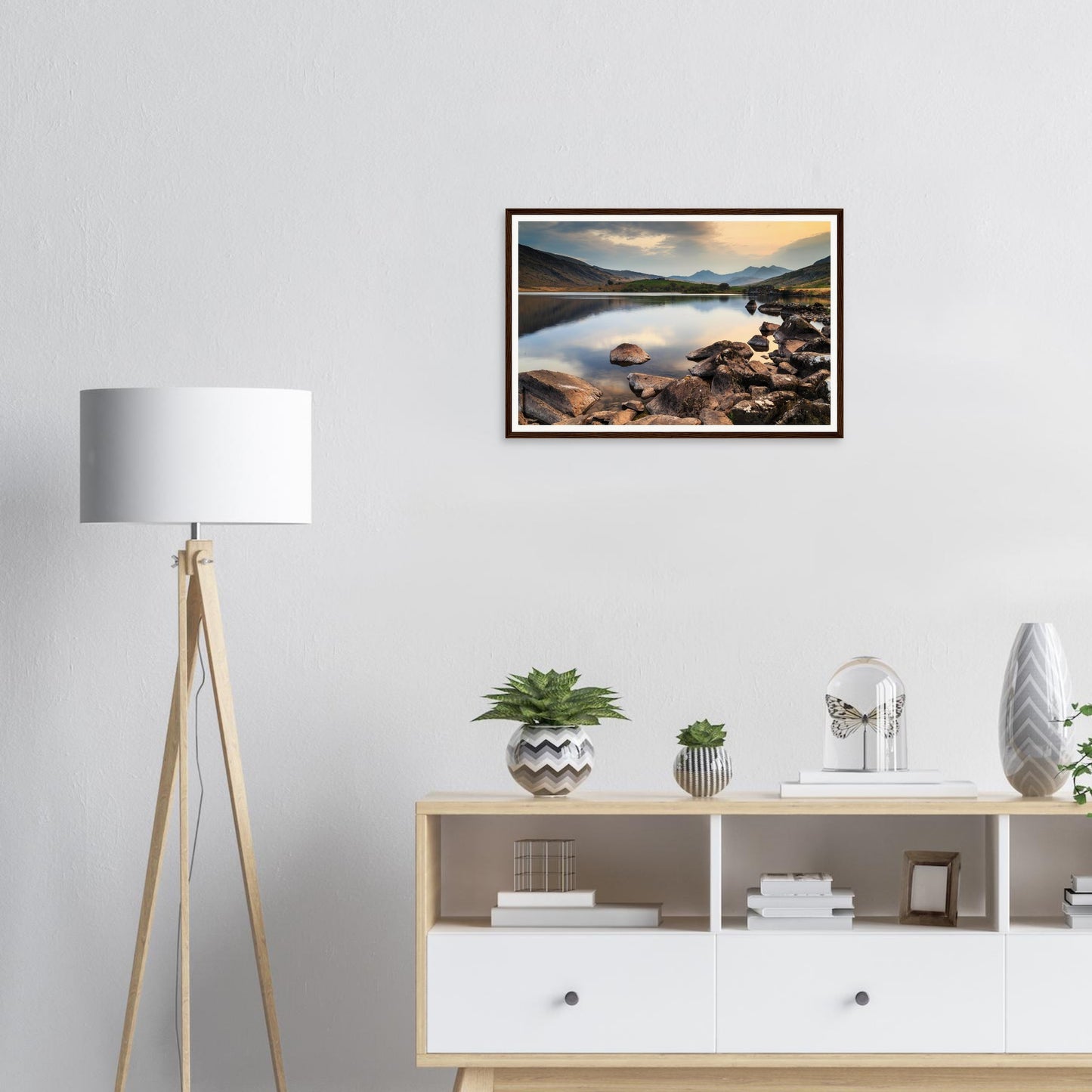 Sunset glow on Llynnau Mymbyr framed wall art Snowdonia