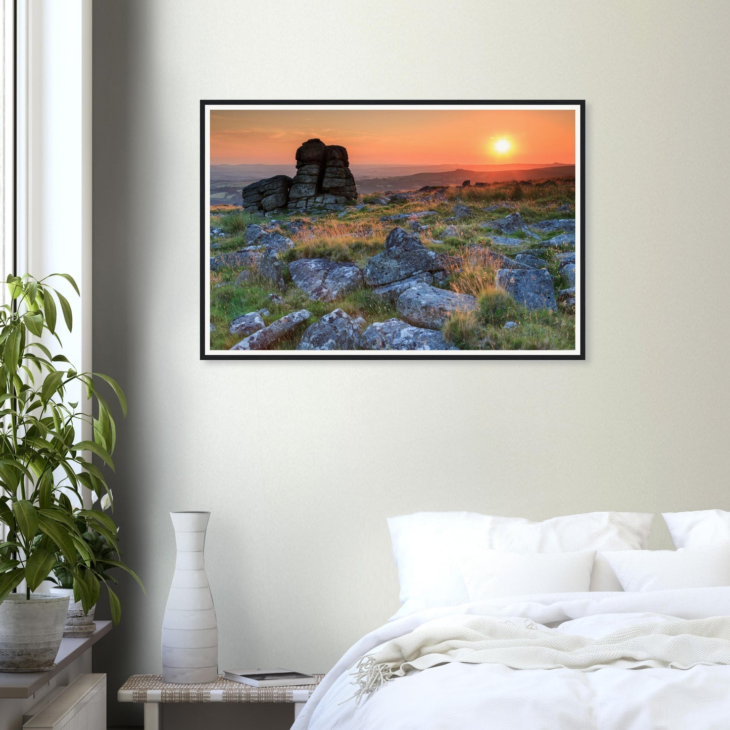 Atmospheric Dartmoor sunset framed wall art Leeden Tor