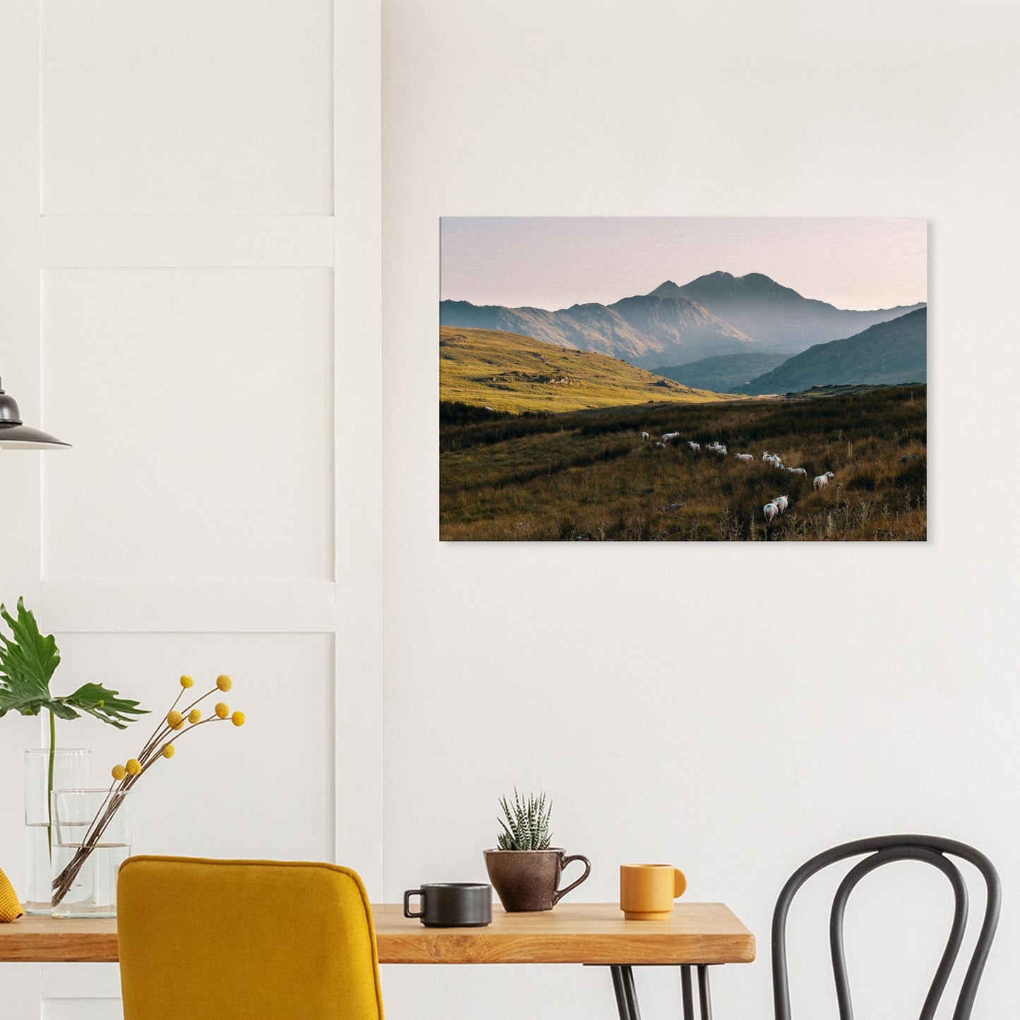Mountain silhouettes and grazing sheep in Snowdonia canvas