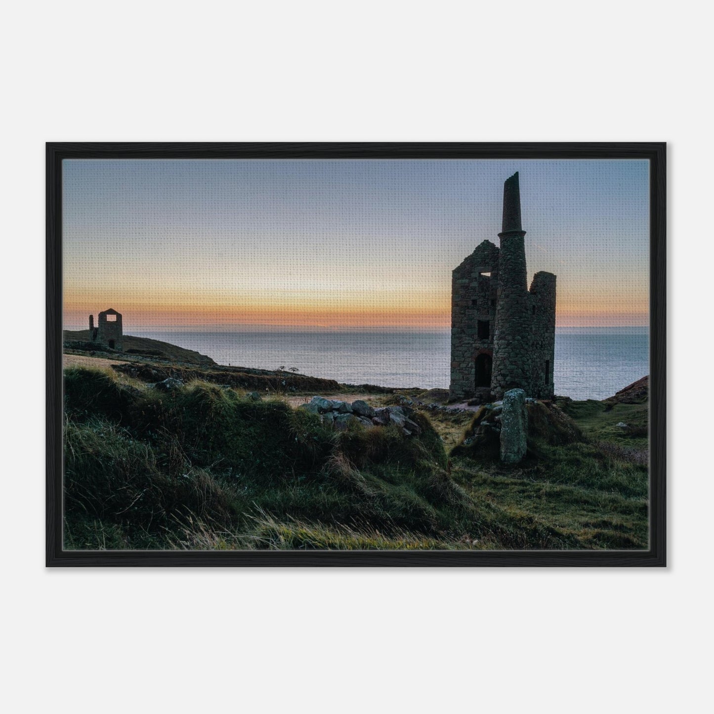 Cornwall engine house ruins in golden hour light