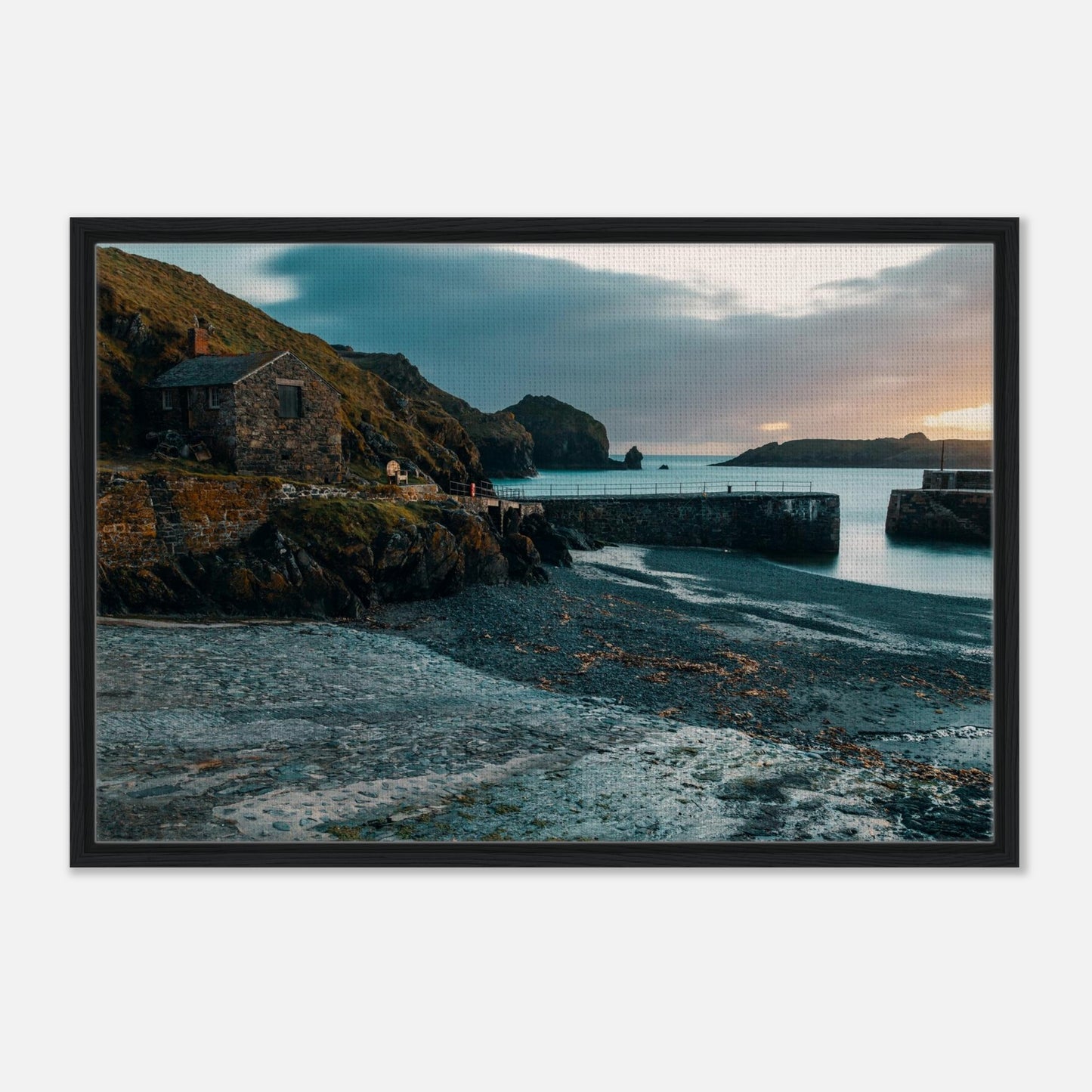 Soft sea and stone quay in Mullion Cove artwork
