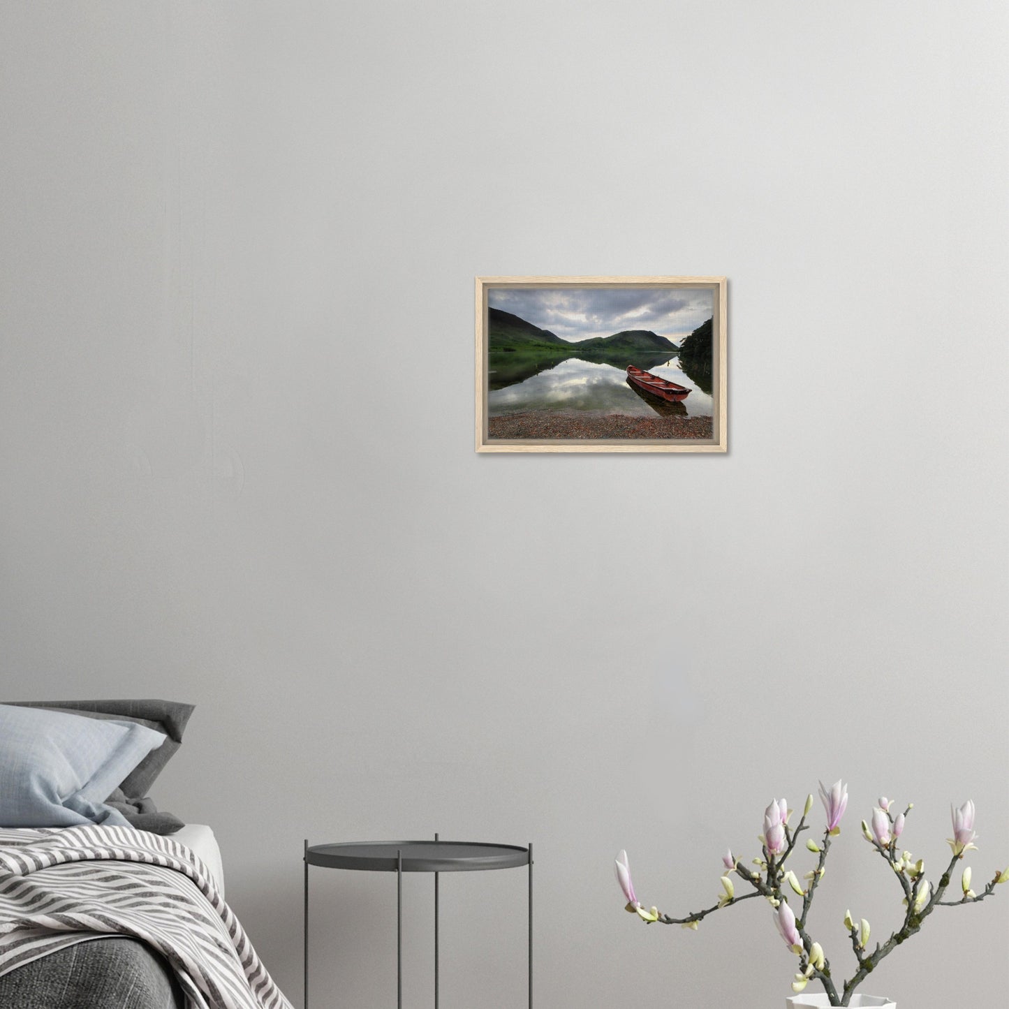 Serene landscape of Crummock Water with mirrored sky in frame