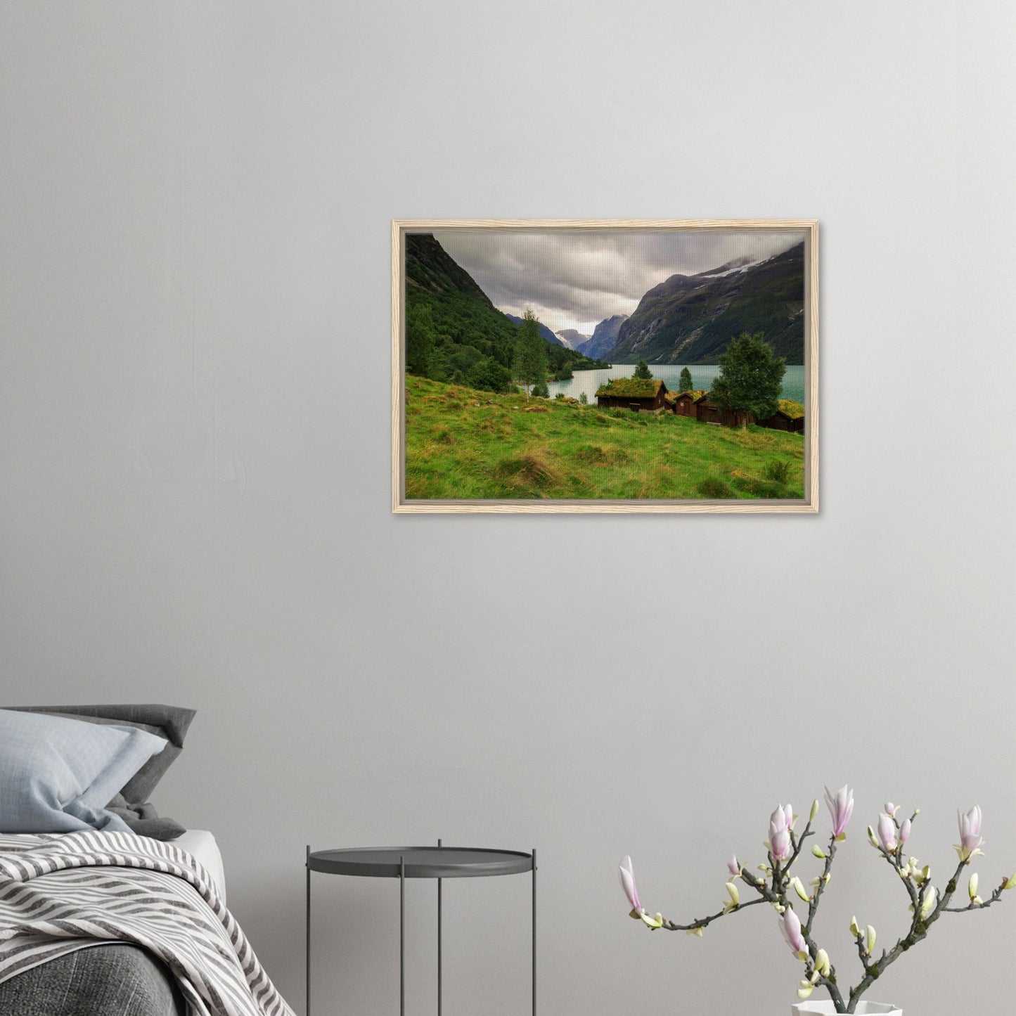 Dramatic cliffs and calm lake in Lodalen Norway art