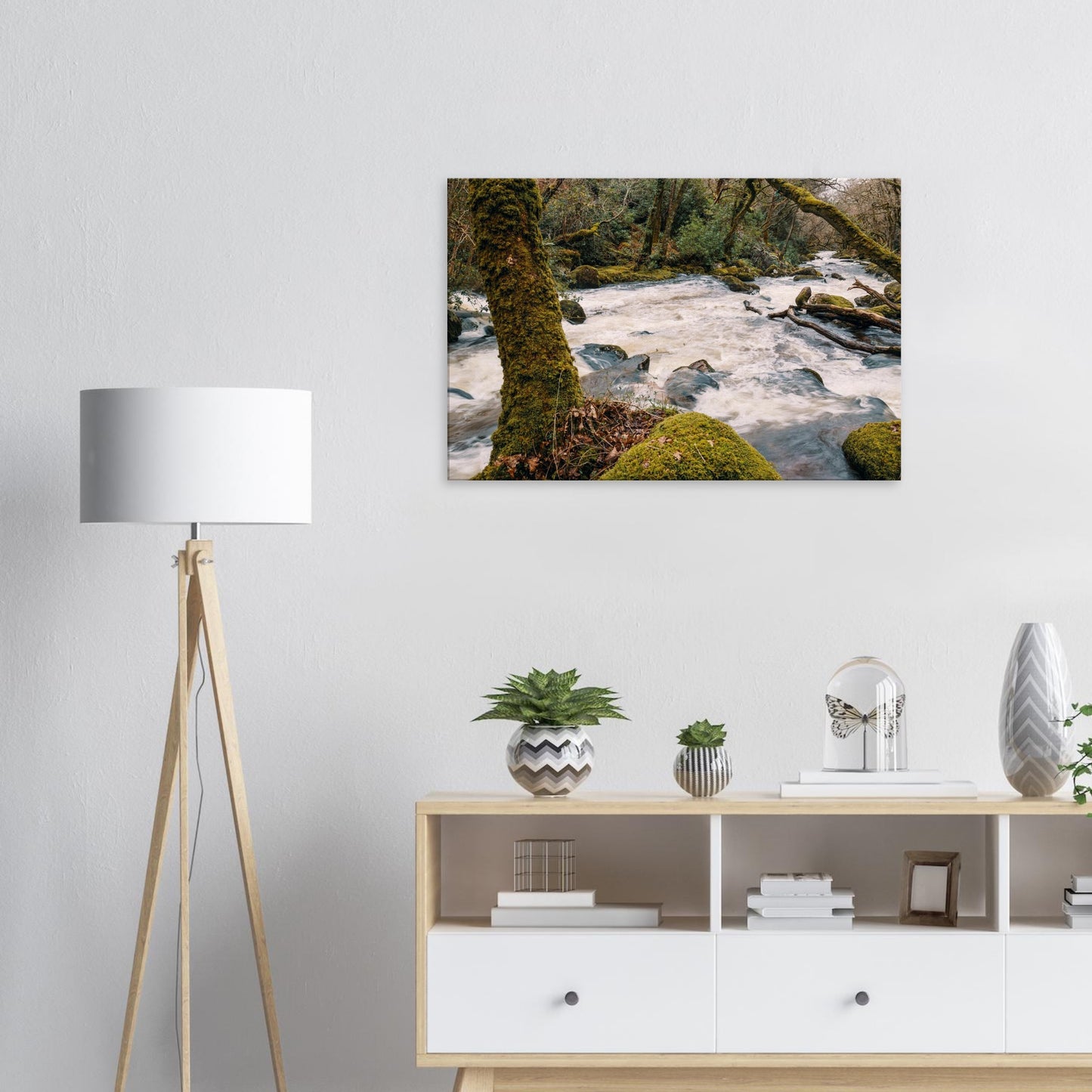 Canvas Print capturing River Plym’s vitality in a Devon woodland setting