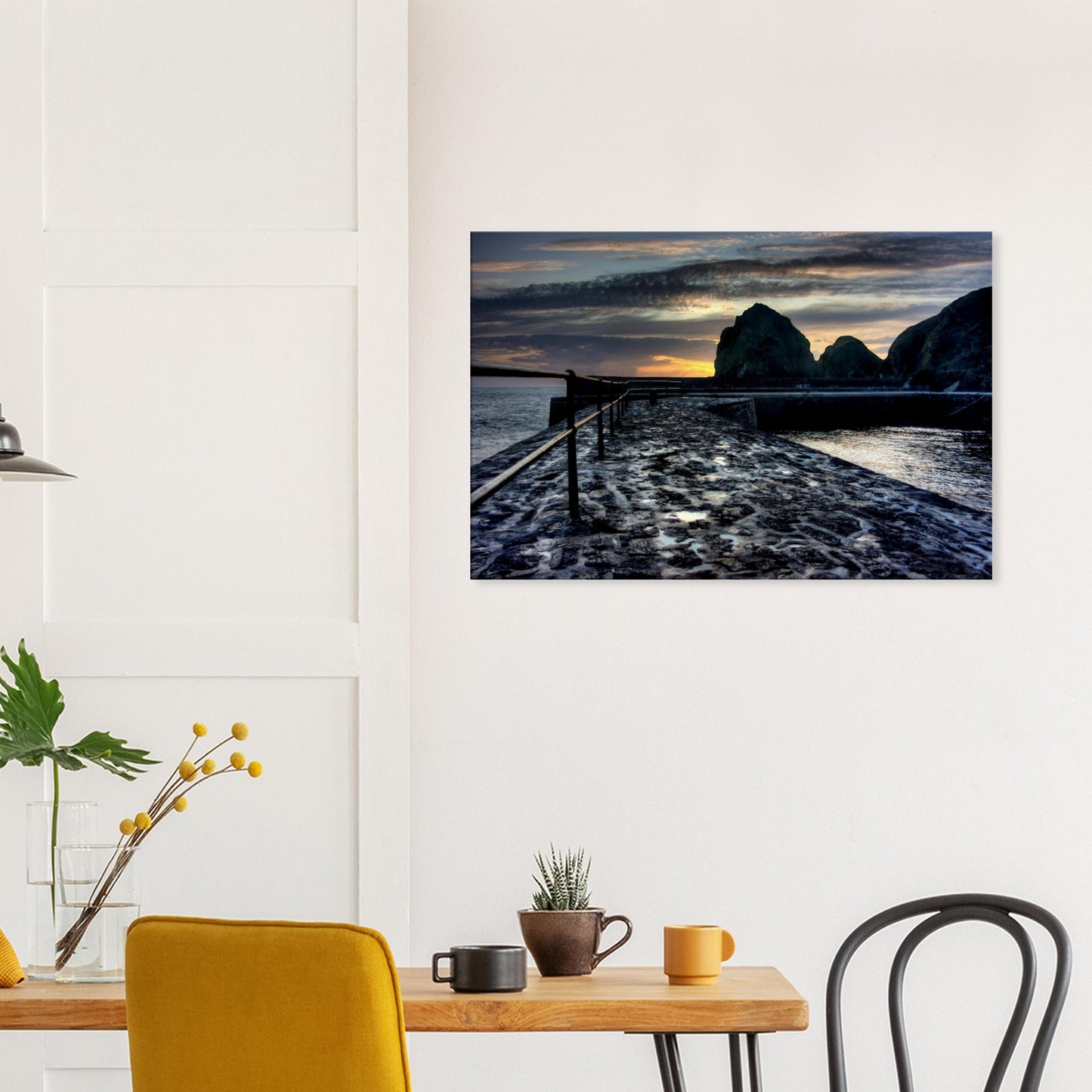 Reflected sunset light on wet slipway in Mullion Cove wall art