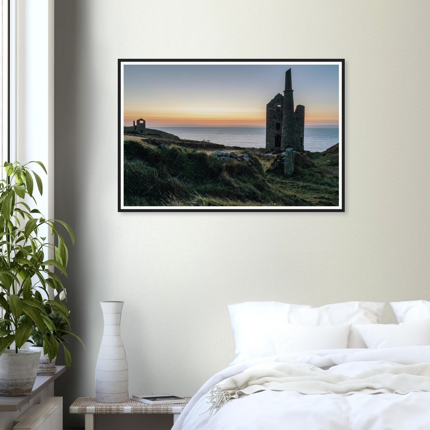 Scenic framed wall art of Wheal Owles Cornwall at twilight