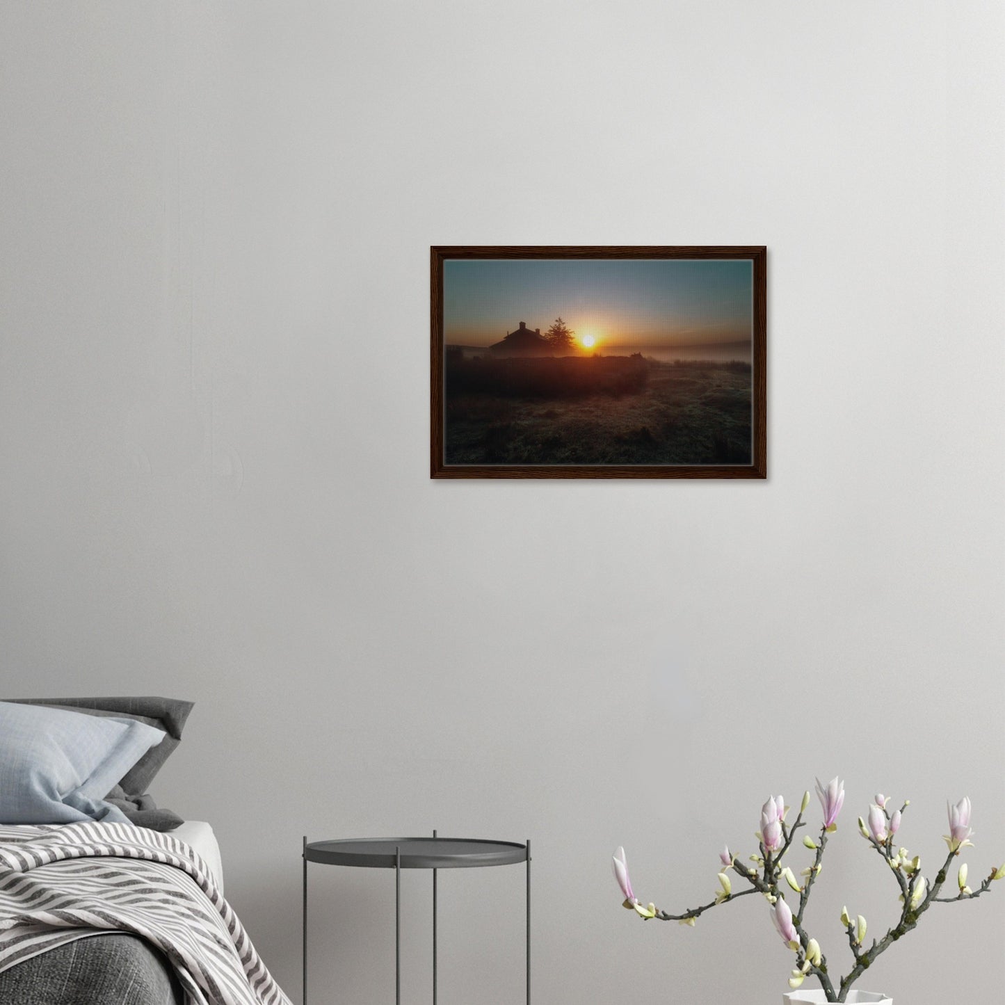 Misty moorland and soft dawn light canvas print