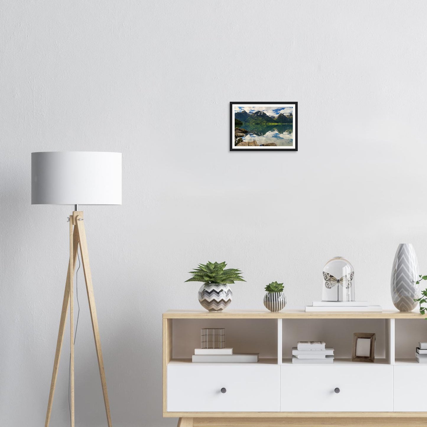 Framed print of lush mountain slopes and Strynevatnet Lake