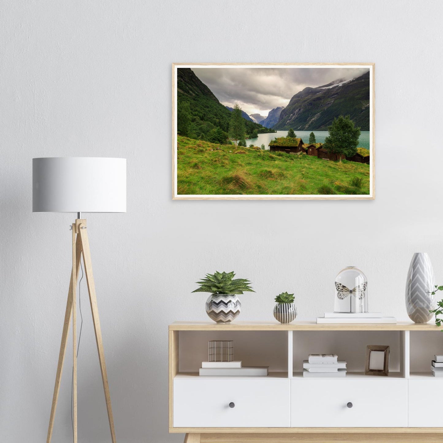 Scenic framed print of Lodalen Valley meadows and mountains