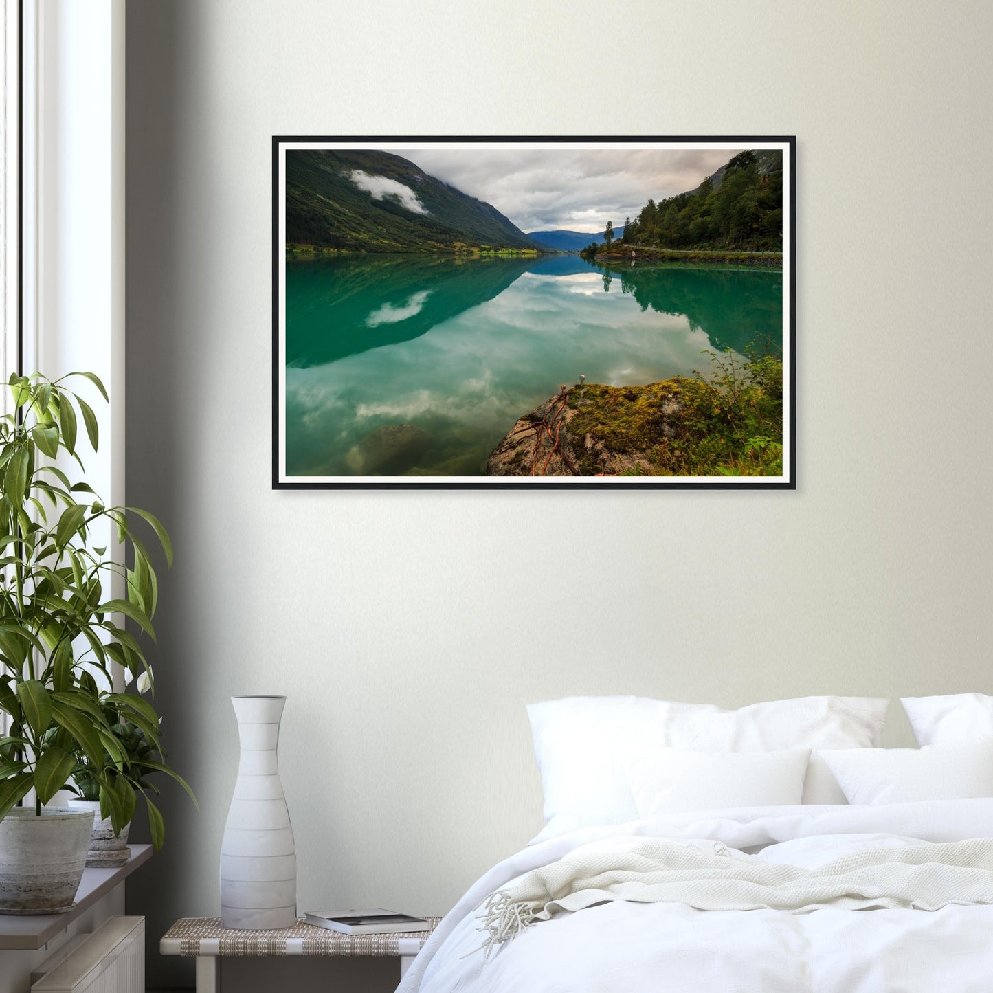 Tranquil framed wall art capturing Oldevatnet Lake’s natural beauty