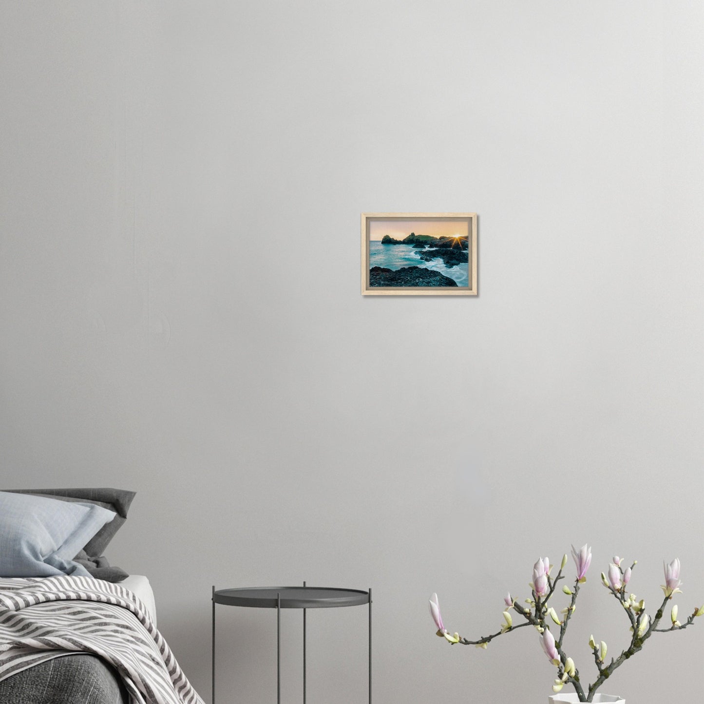 Kynance Cove tide and sunset framed canvas