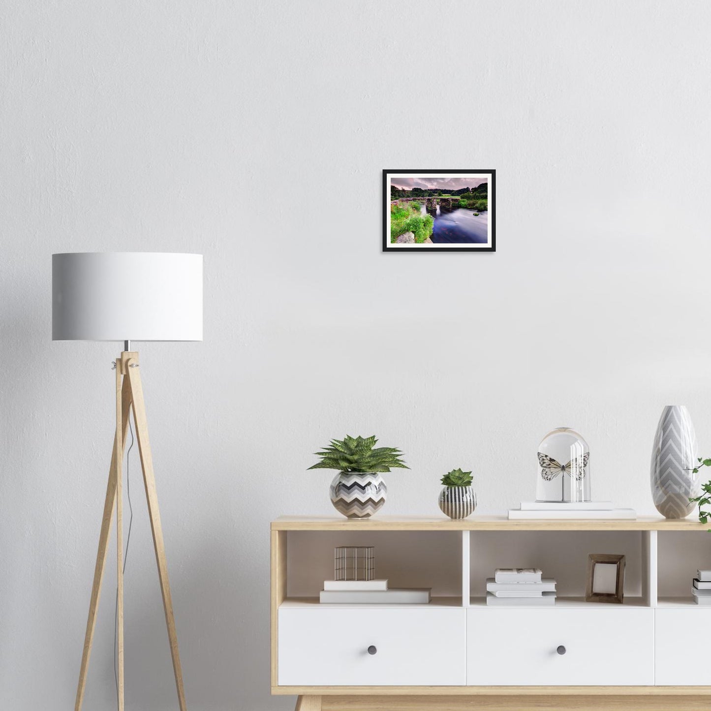 Dartmoor framed canvas-style art of Postbridge stone bridge
