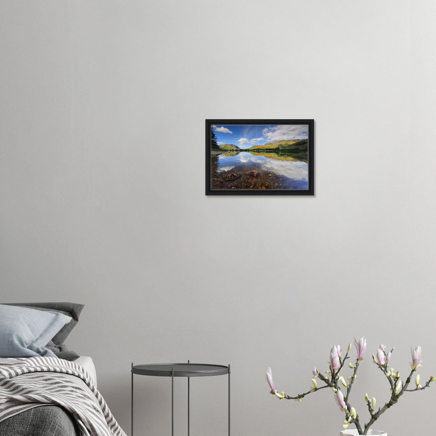 Captivating reflections in Buttermere Lake framed canvas