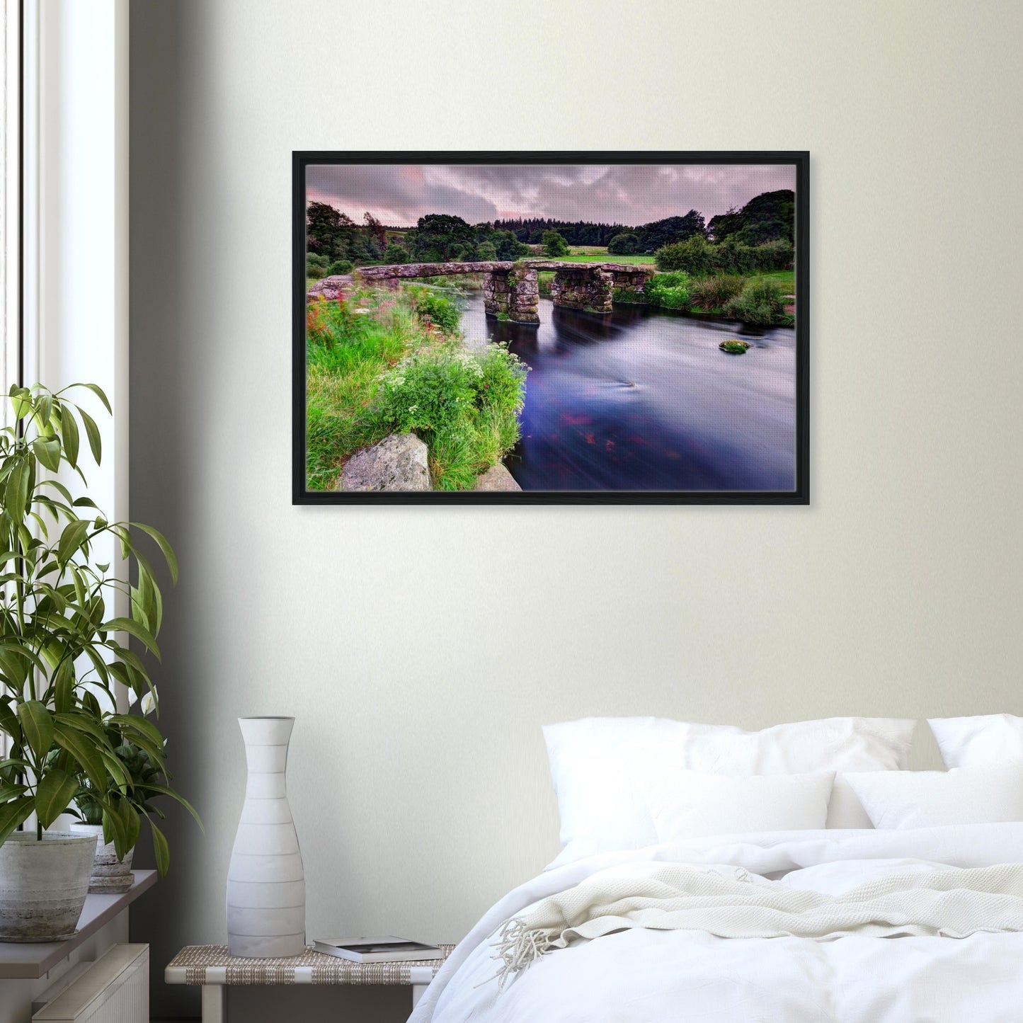 Stone bridge over water in Dartmoor National Park framed print