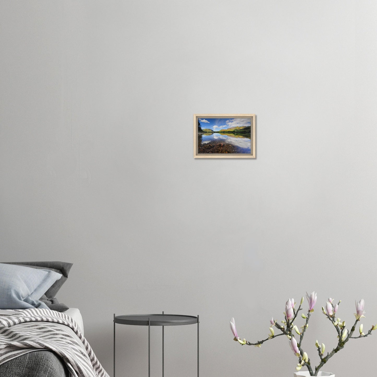 Framed print of Buttermere’s clear lake and mirrored fells