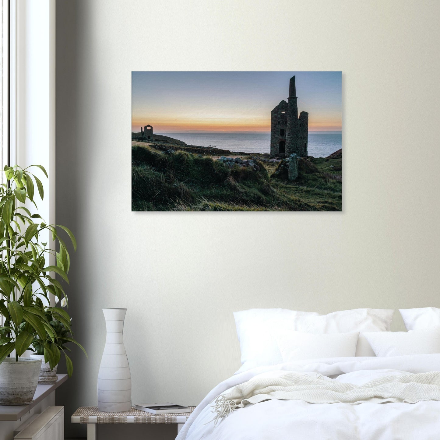 Sunset over the cliffs of Botallack with Wheal Owles engine house standing in silhouette