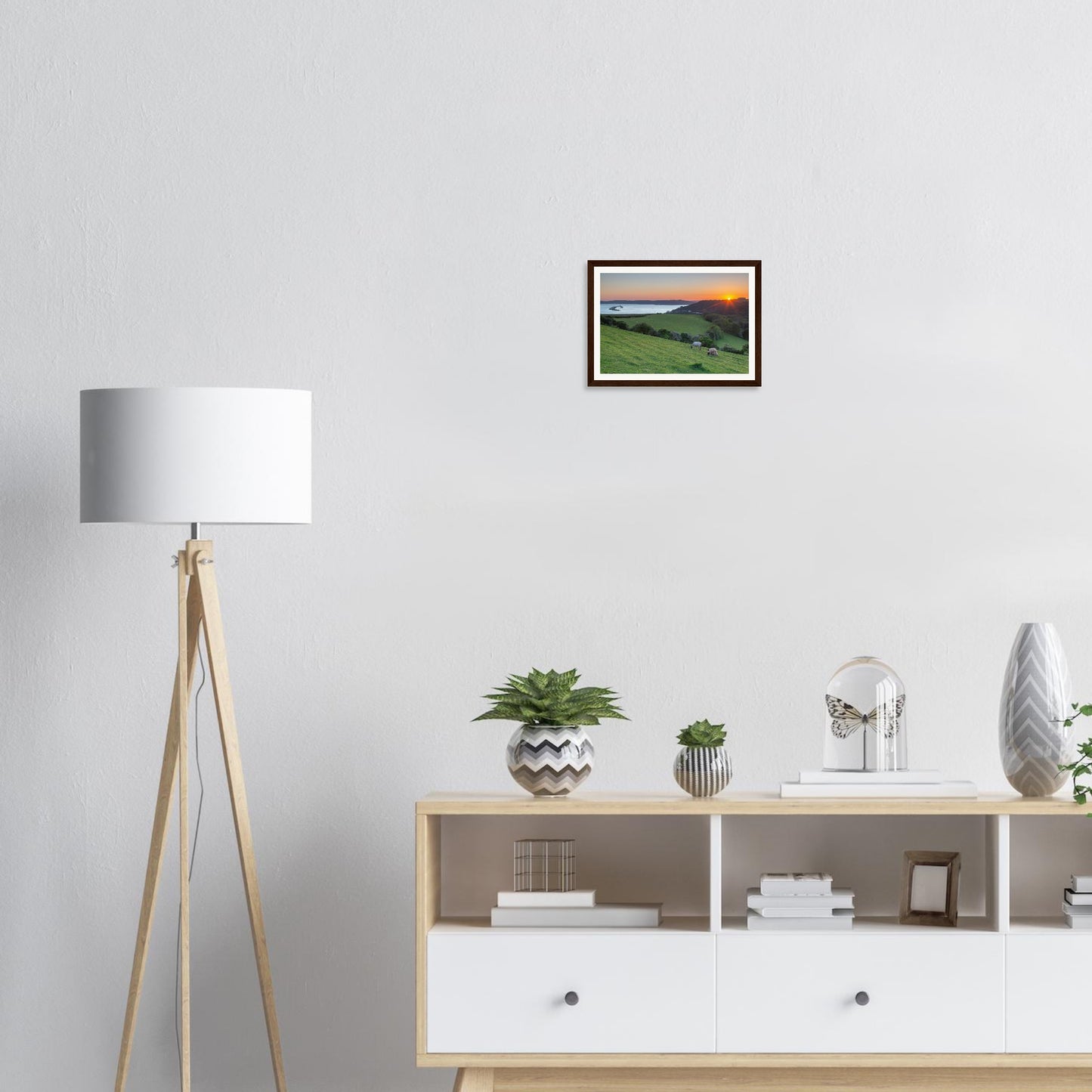 Sunset framed wall art of Plymouth Sound in Devon countryside