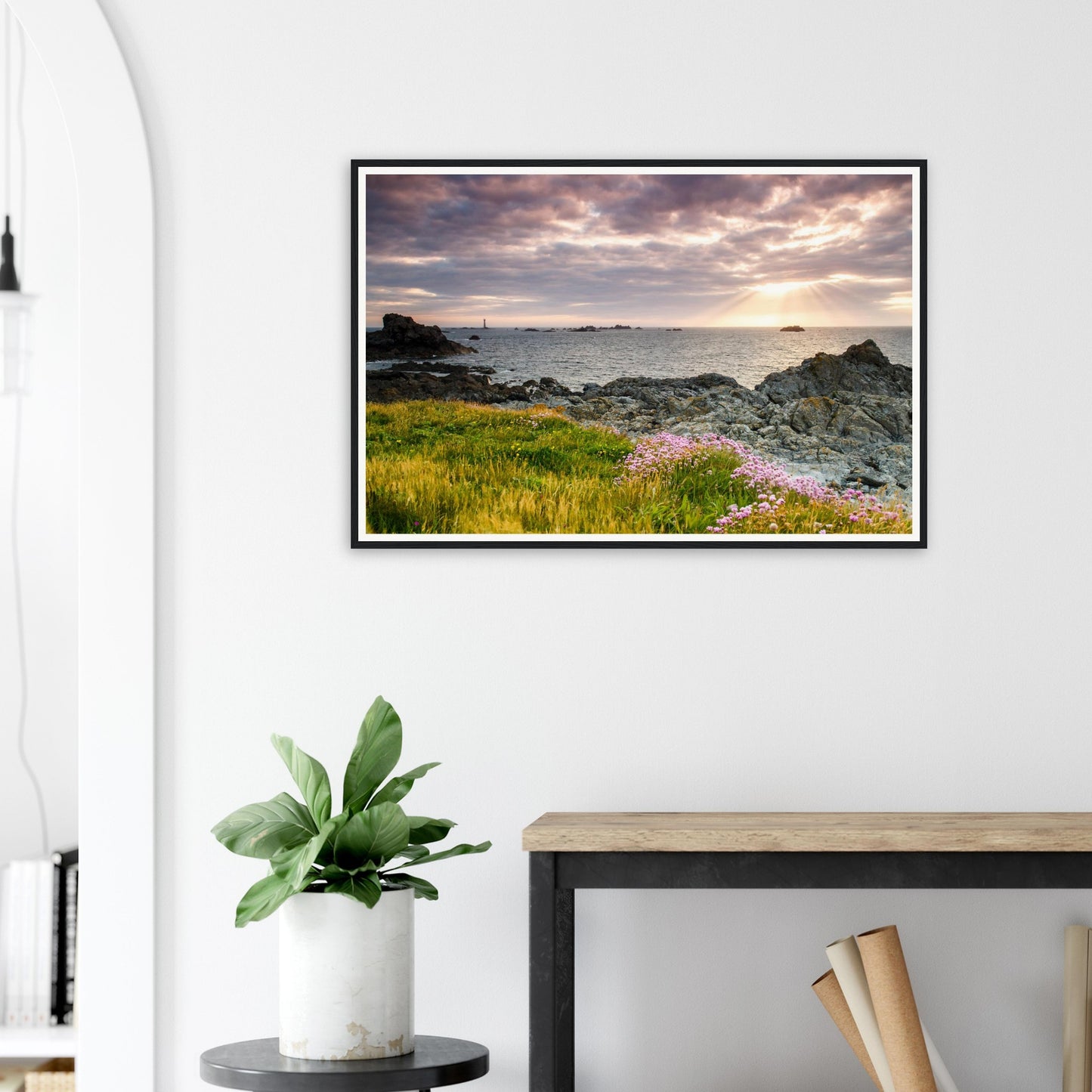 Tranquil coastal sunset framed print of Pleinmont Point Guernsey