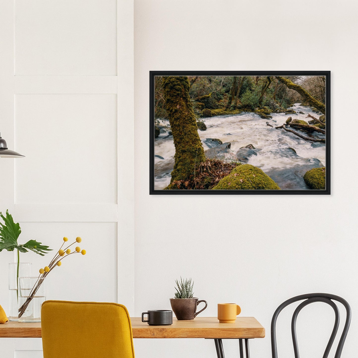 Dartmoor forest scene with fast-flowing river