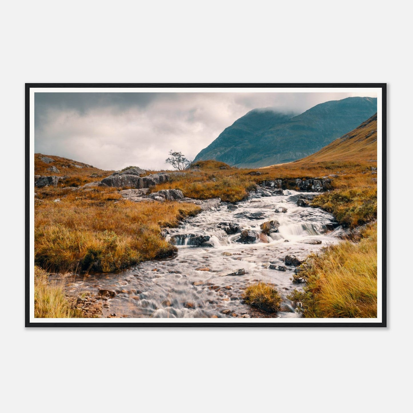 Scenic framed wall art of Glencoe cascade over rocks