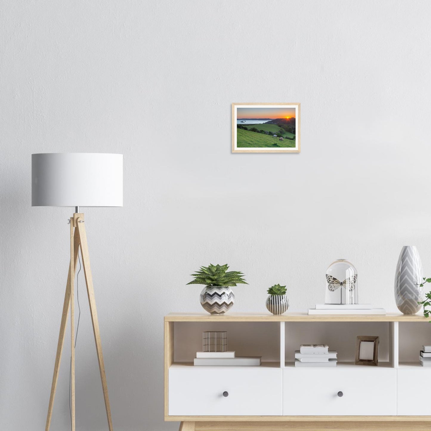 Tranquil Devon coastline framed wall art of Plymouth Sound dusk