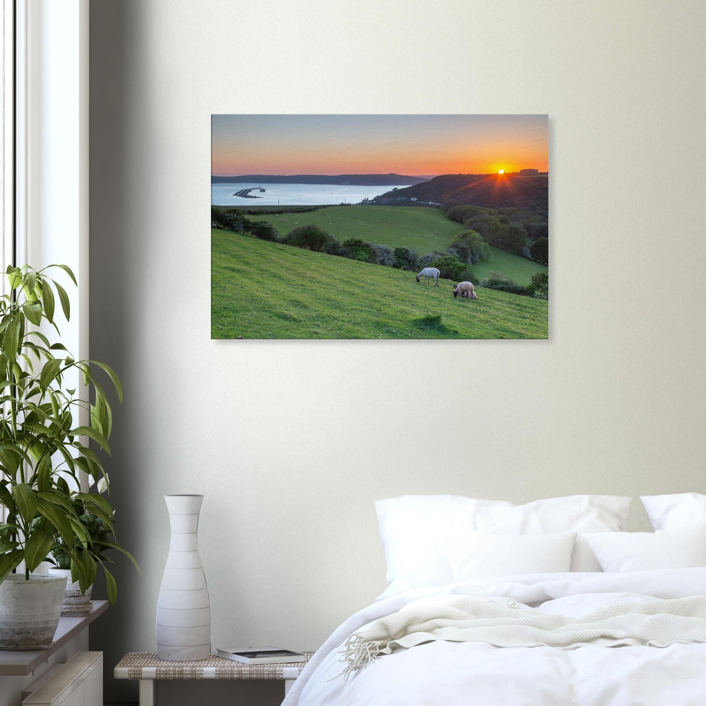 Peaceful countryside meets sea in Plymouth Sound sunset canvas