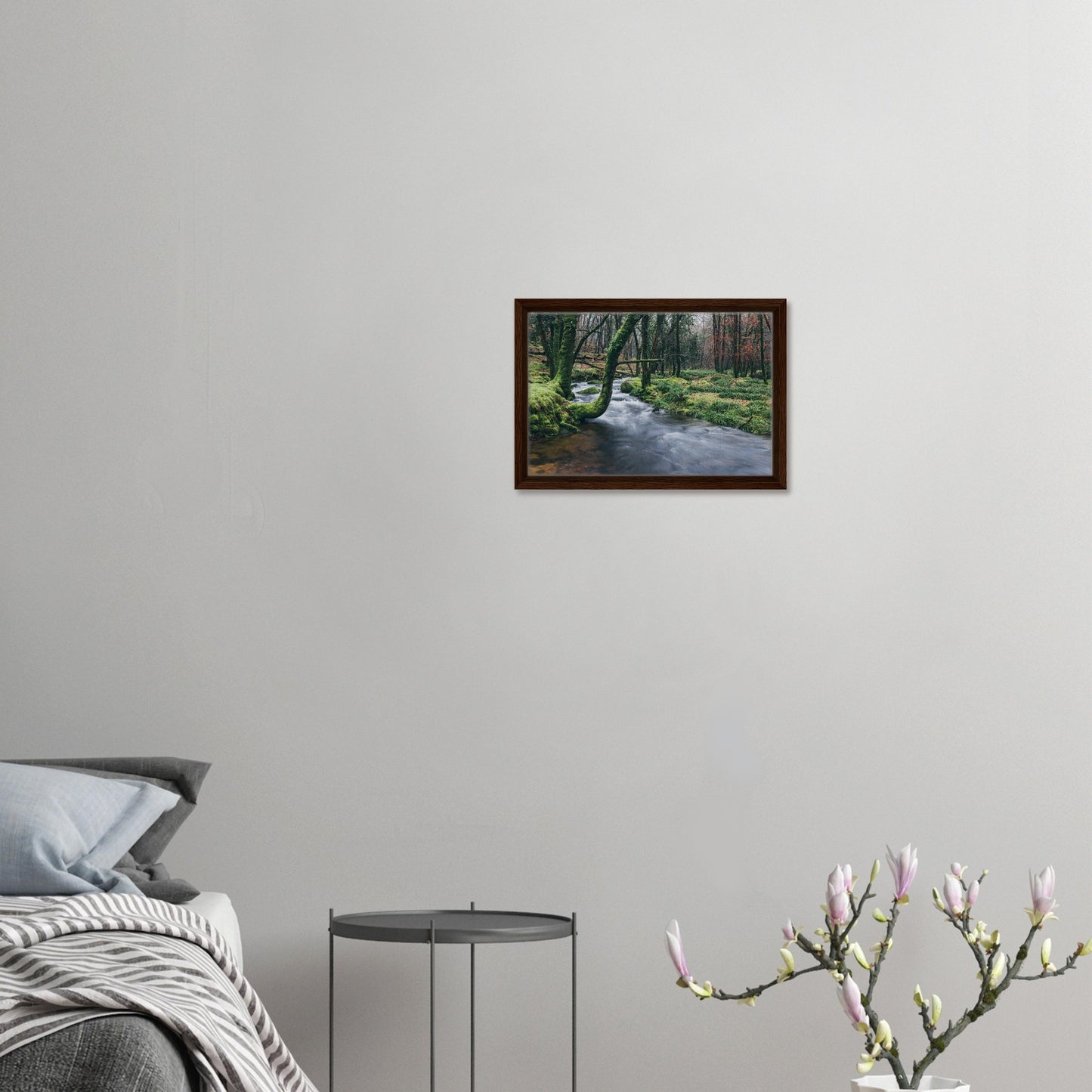 Dartmoor framed canvas featuring trees over river Meavy
