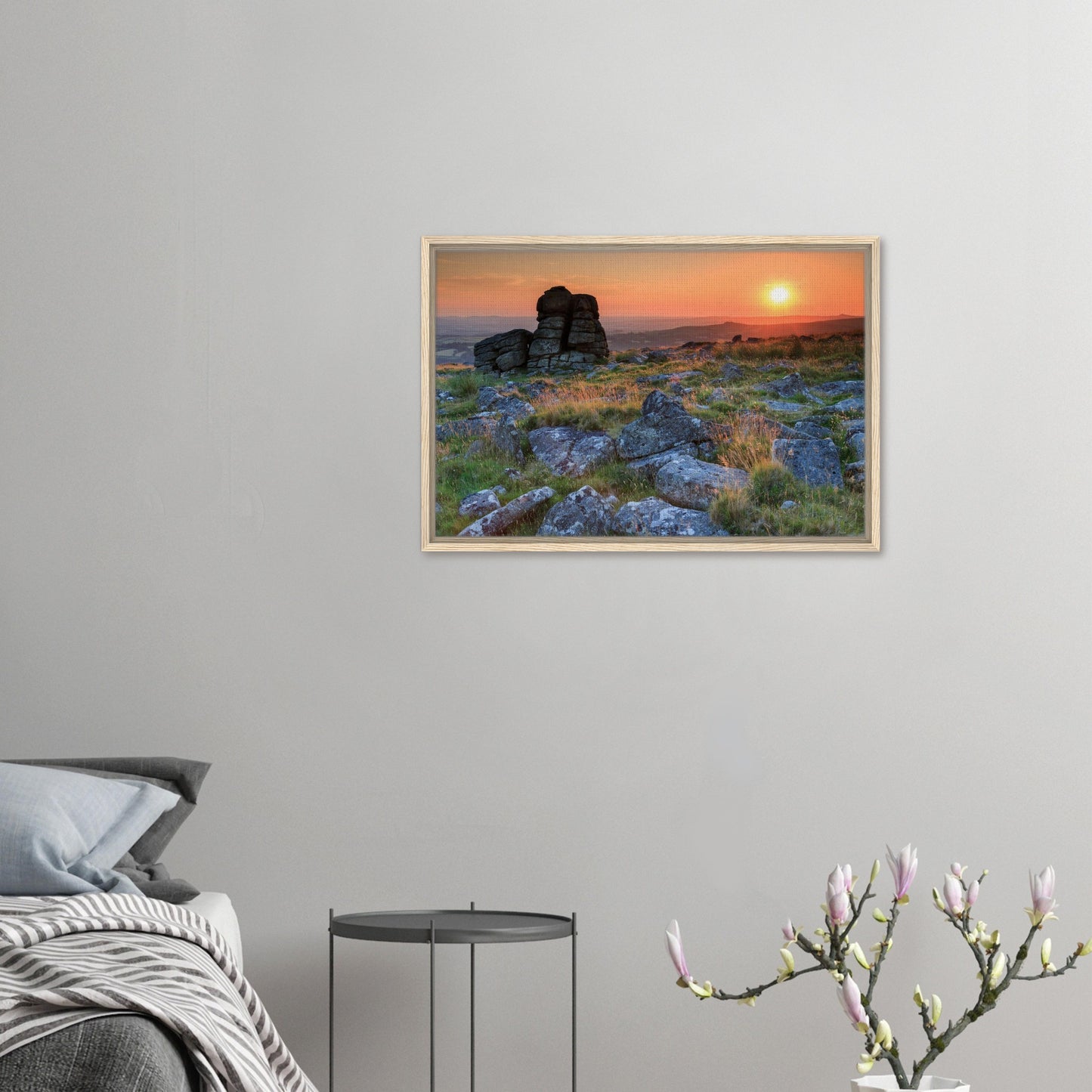 Dartmoor sunset canvas with granite rocks and sky