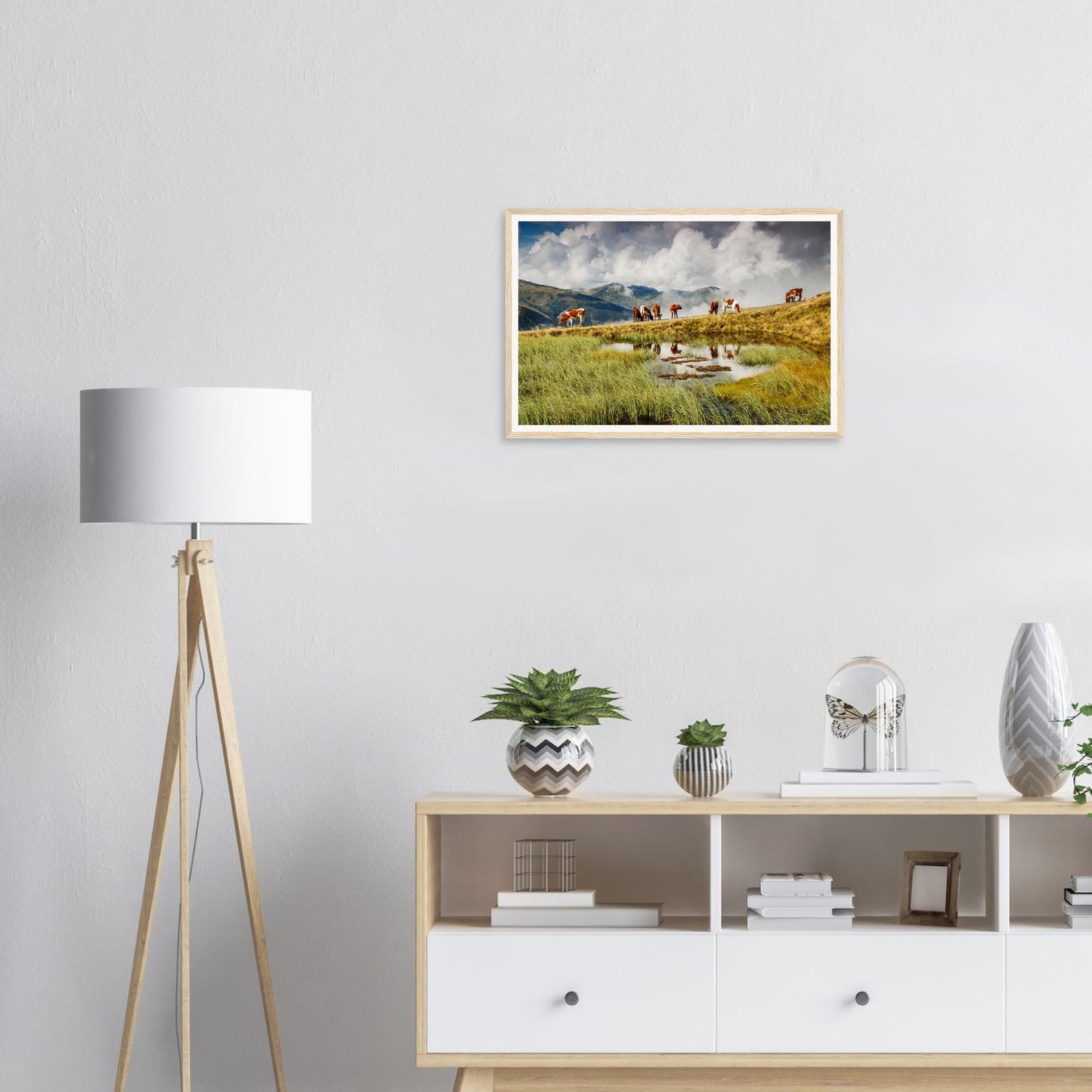 Scenic framed wall art of Resterhöhe mountains with grazing cows