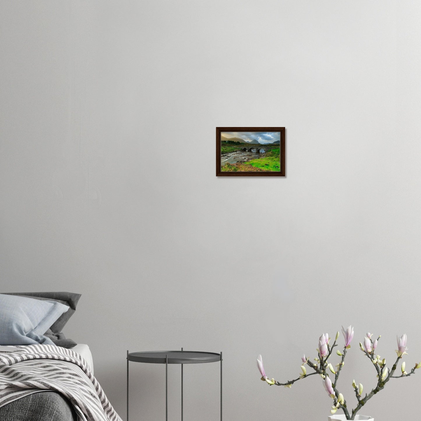 Canvas print of Sligachan Bridge under cloudy mountain sky