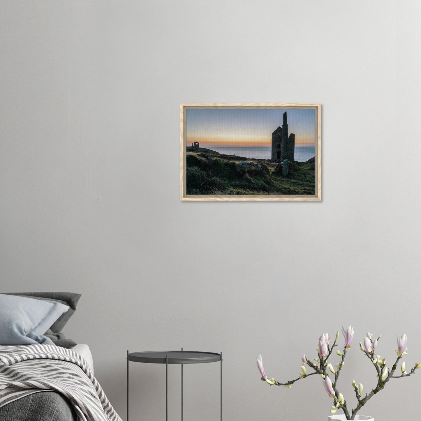 Golden sky behind Wheal Owles mine in Cornwall