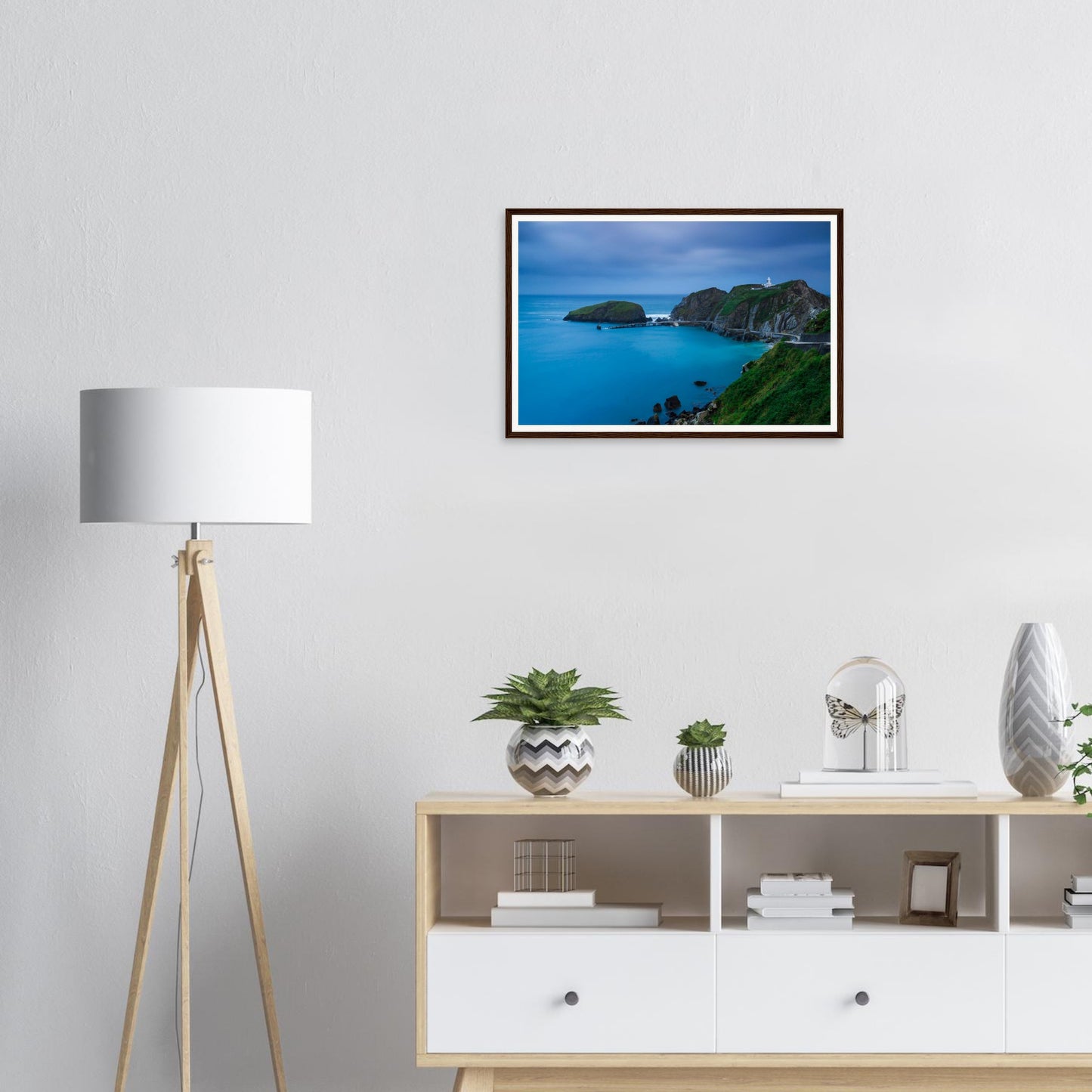Lundy Island framed print of lighthouse and blue hour seascape