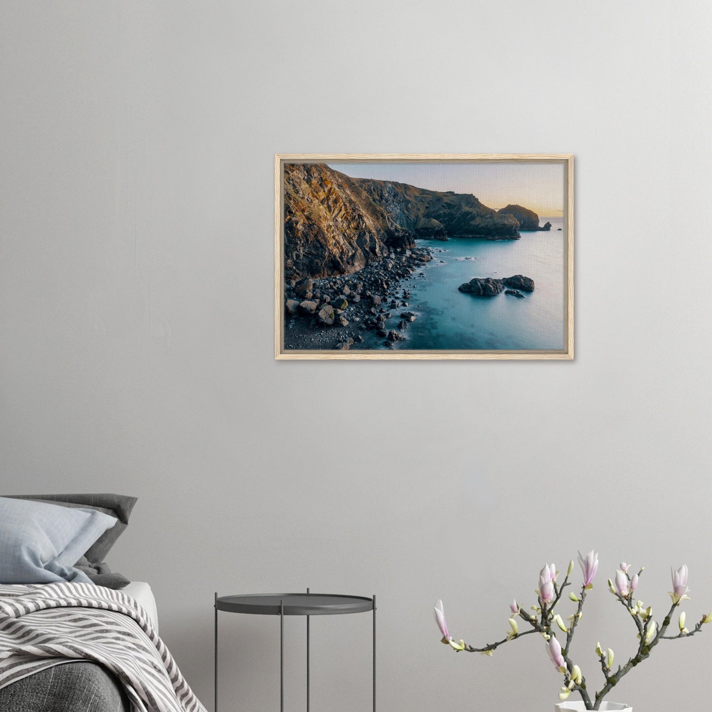 Soft sunset reflections on Mullion Cove water