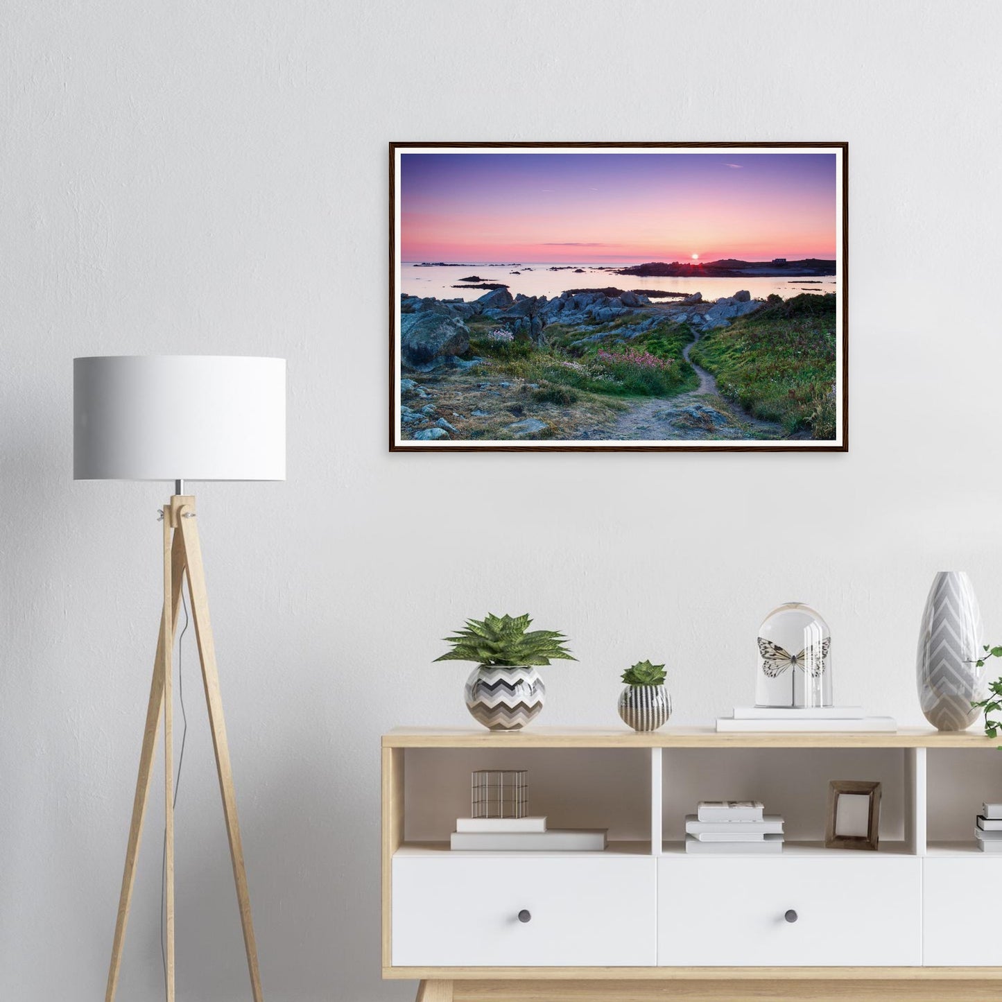 Radiant Guernsey sunset over Lihou Island framed landscape print
