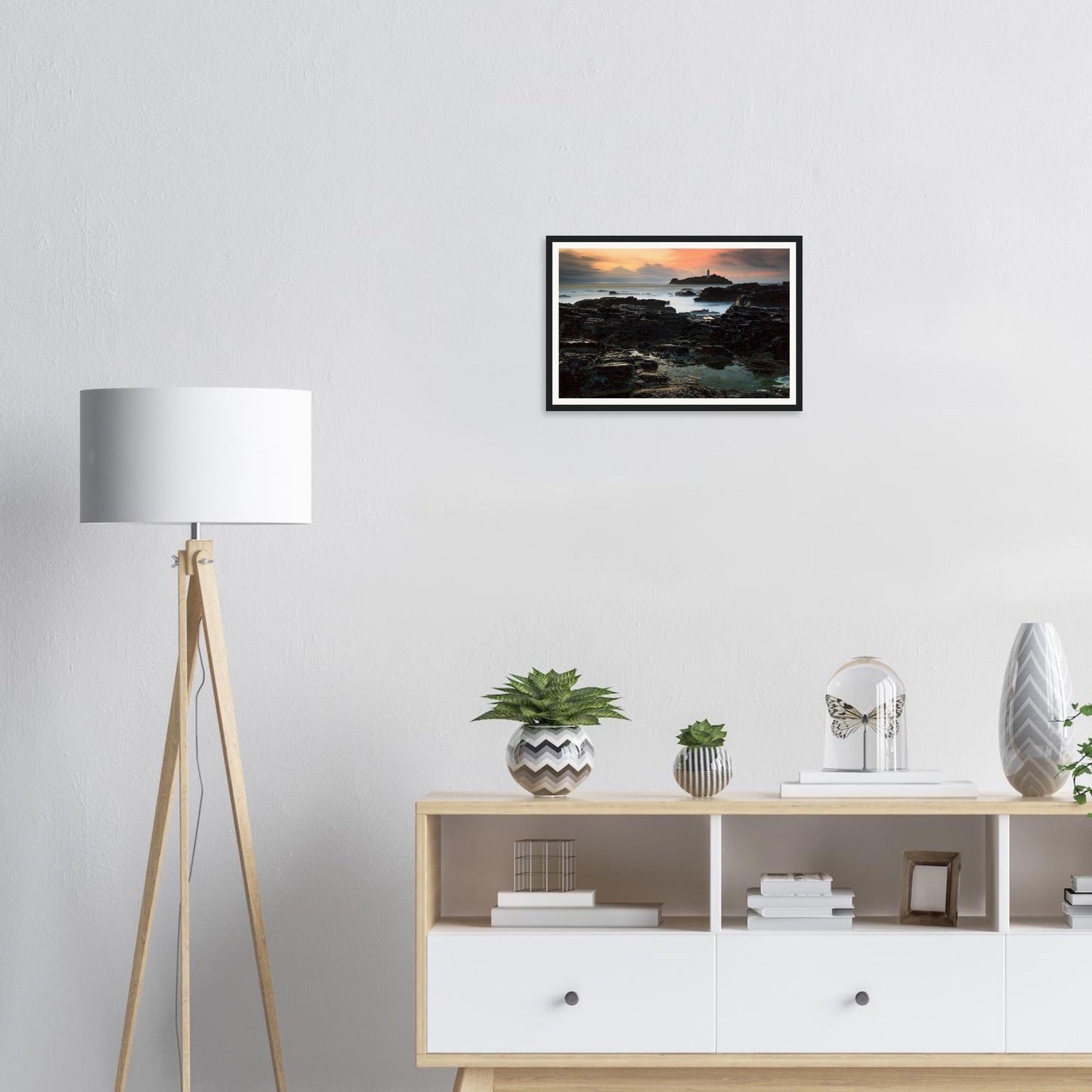 Framed print of Godrevy Lighthouse sentinel on Cornwall’s coast