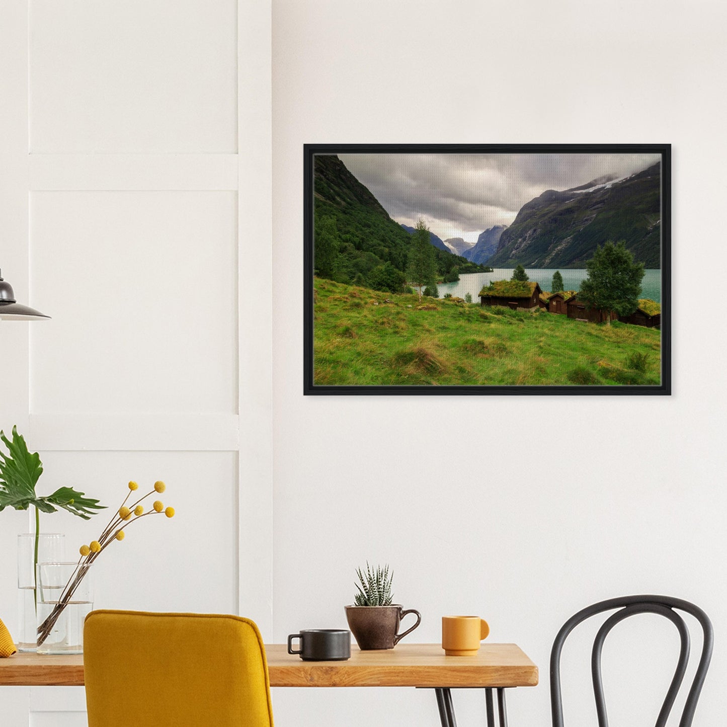 Norwegian framed wall art of Lodalen lake and mountains