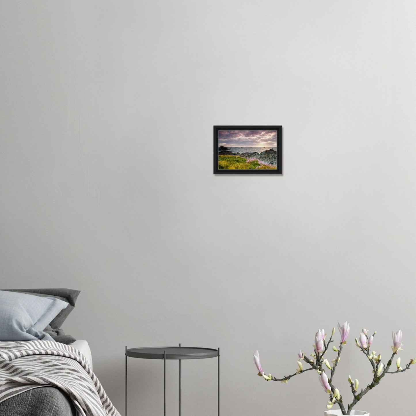 Canvas artwork of Guernsey coast with beacon and floral detail