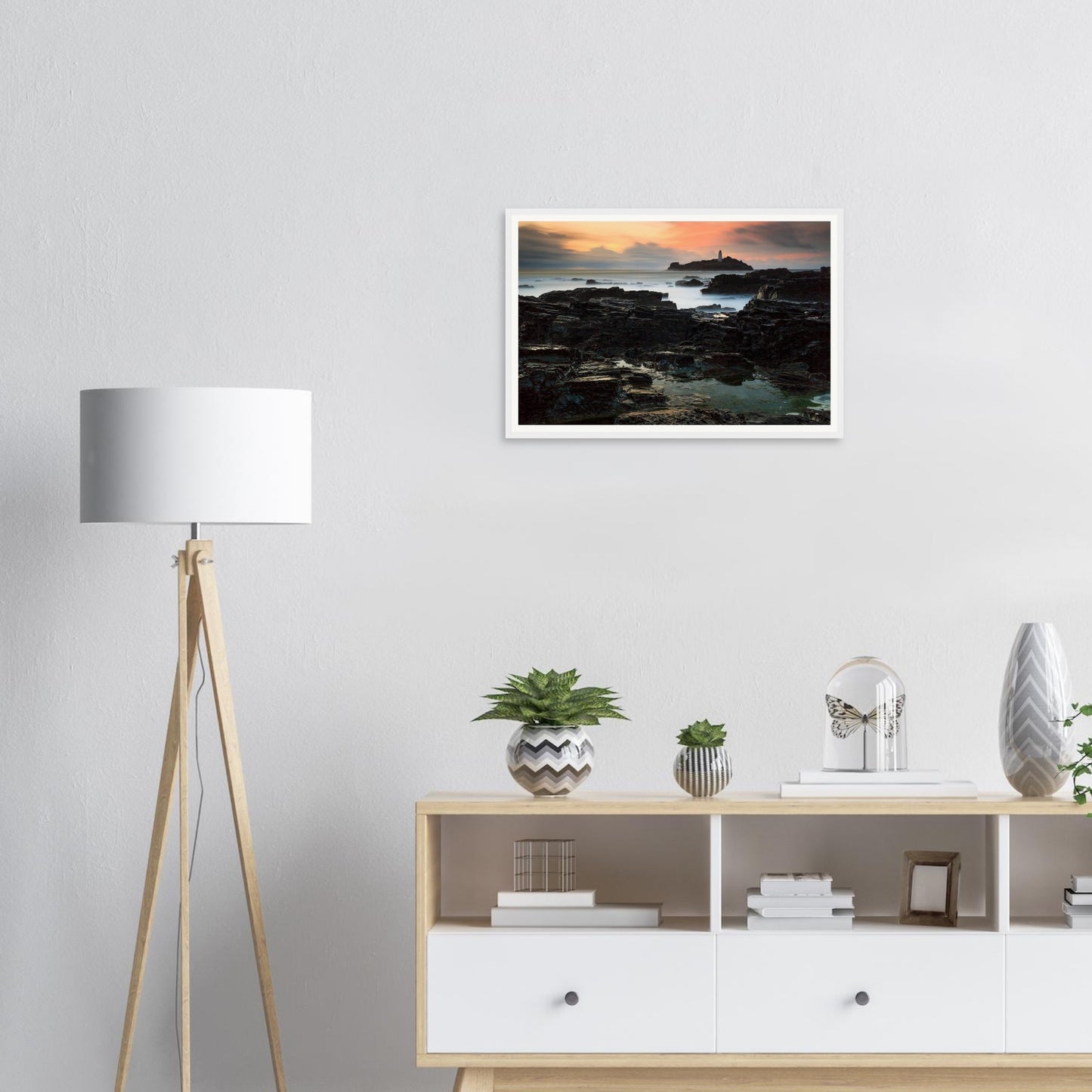 Sunset interplay of light and shadow at Godrevy Lighthouse print