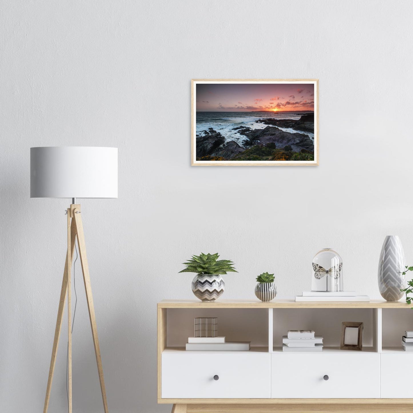 Framed print of Heybrook Bay with glowing evening sky