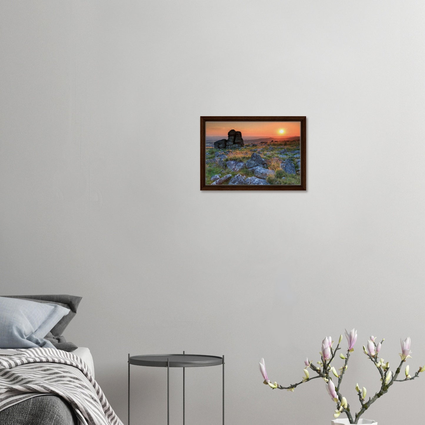 Framed print of Leeden Tor bathed in warm evening light