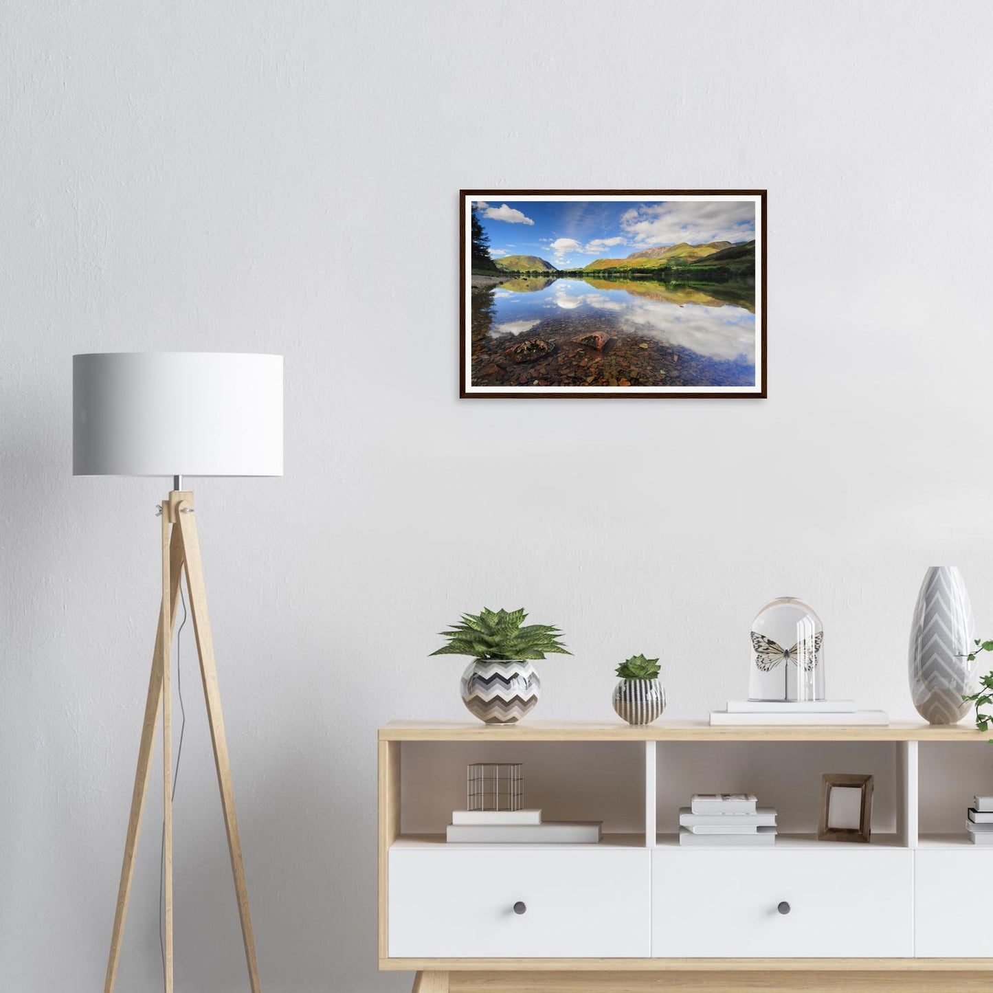 Serene Buttermere reflections of clouds and mountains framed print