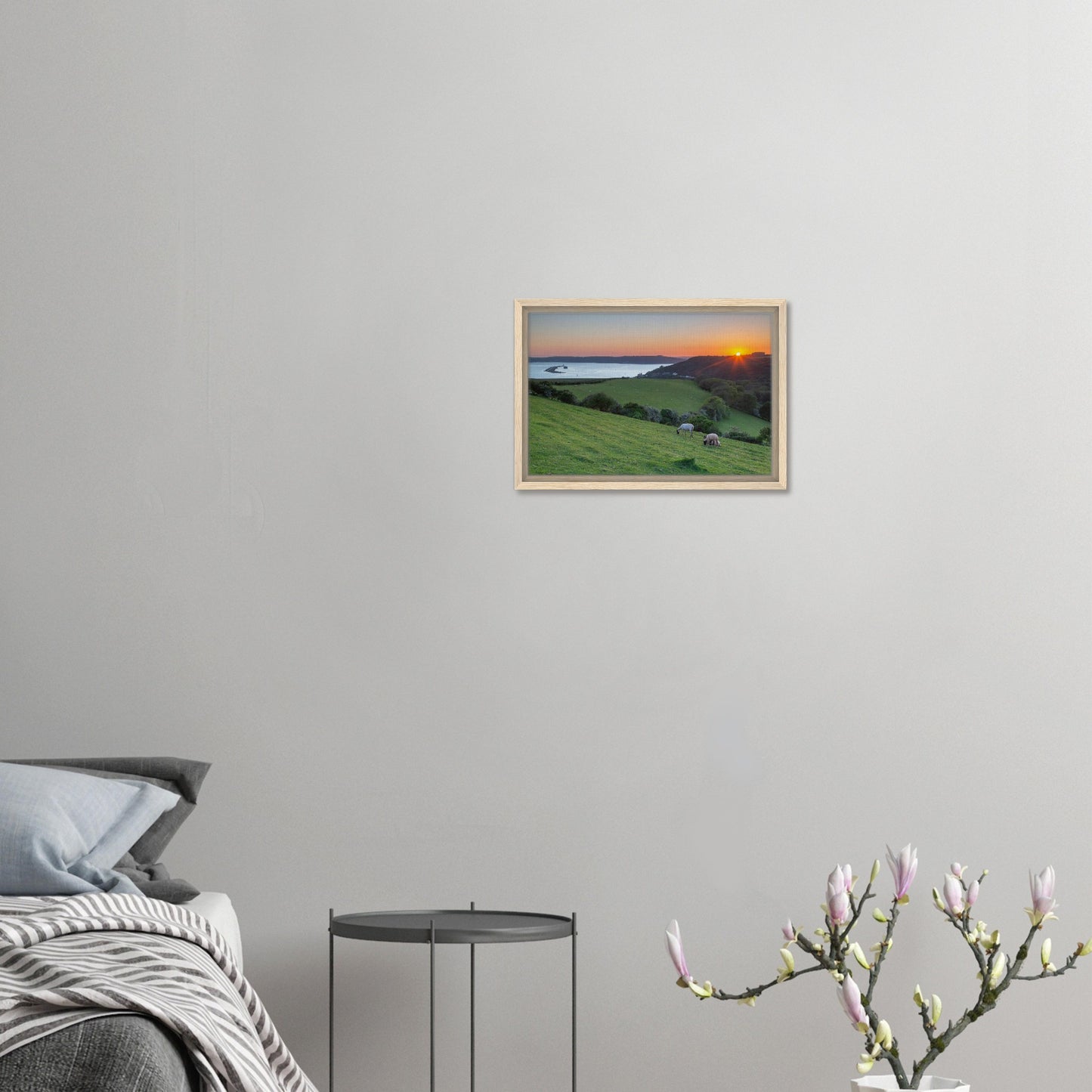 Tranquil seascape at sunset in Devon wall print