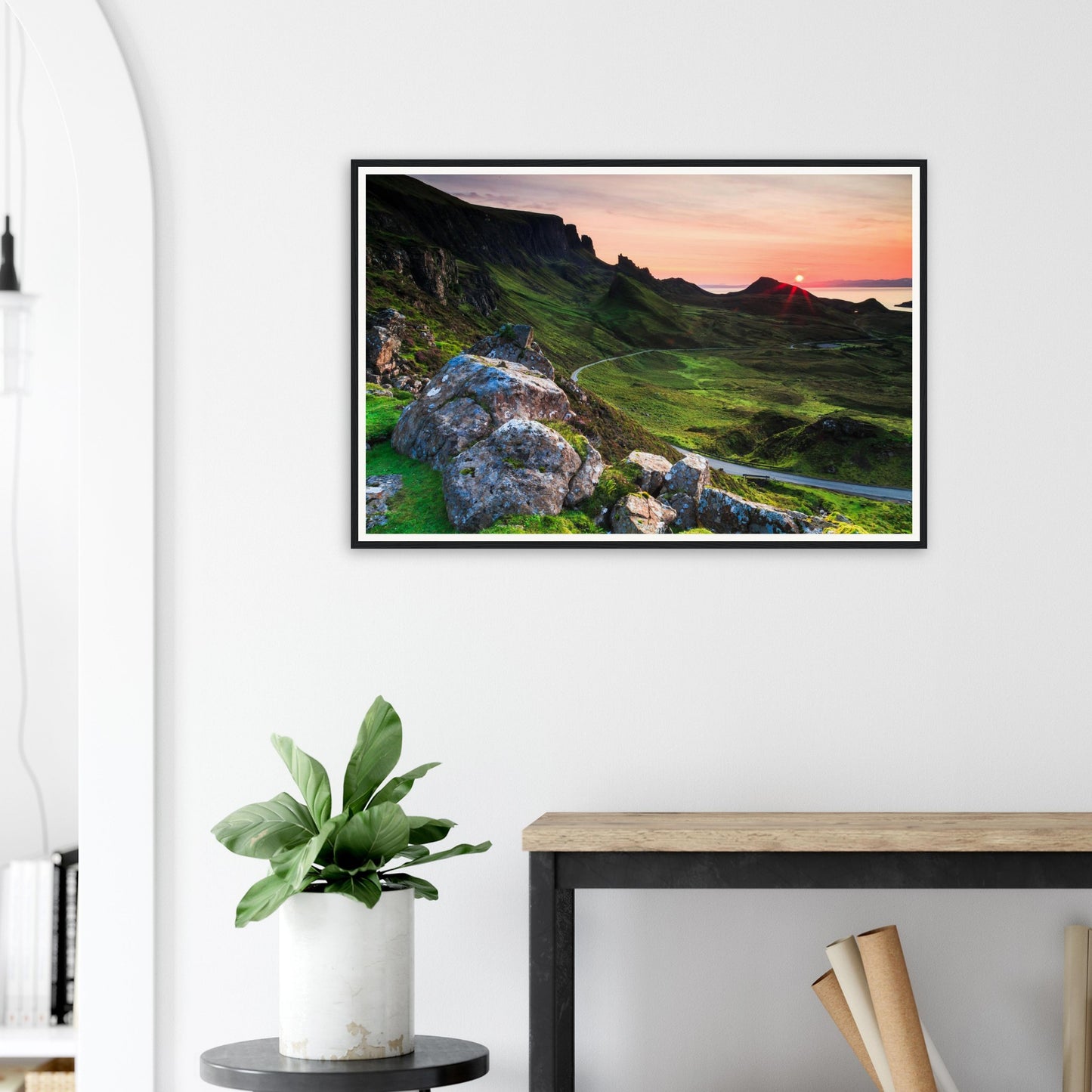 Atmospheric sunset landscape framed print of The Quiraing, Skye