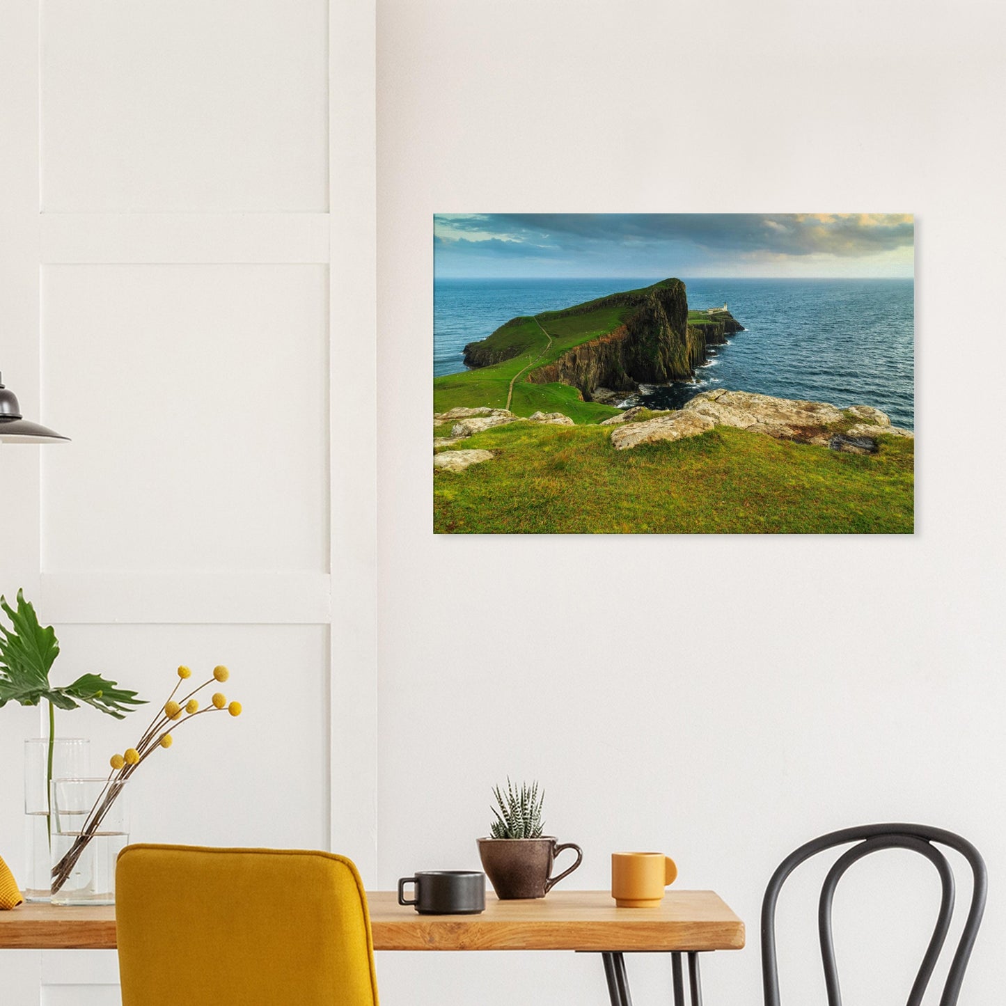 Canvas print of Scotland’s Neist Point where rugged cliffs meet the crashing ocean below.