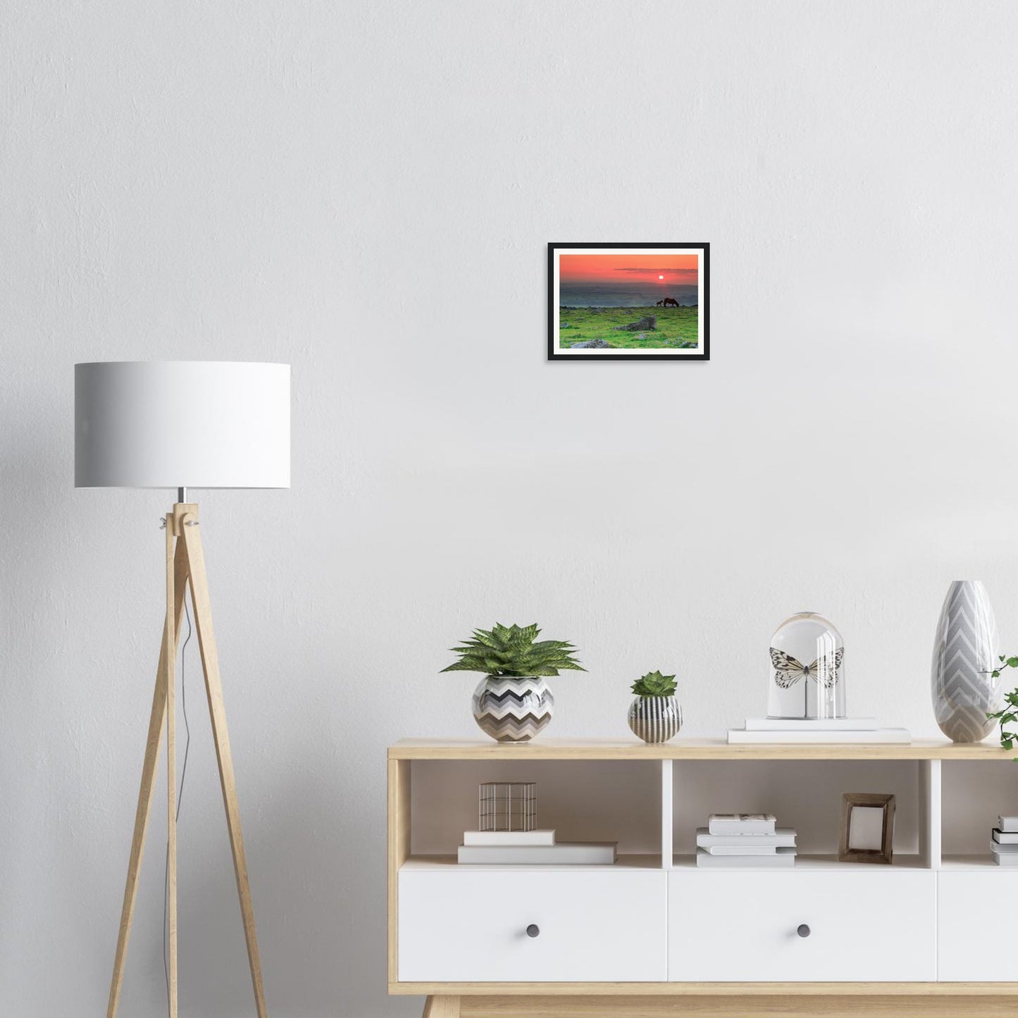 Atmospheric silhouette of horses on Dartmoor framed wall art