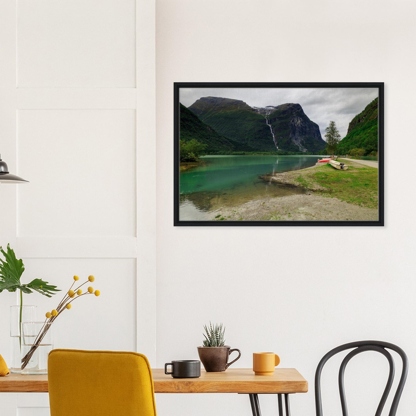 Norwegian framed wall art with outdoor exploration scene
