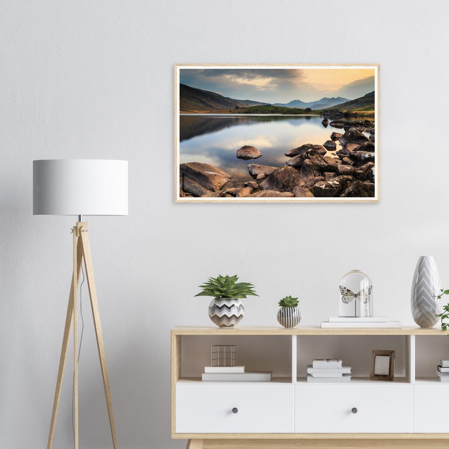 Distant Snowdonia mountain peaks at dusk framed wall art