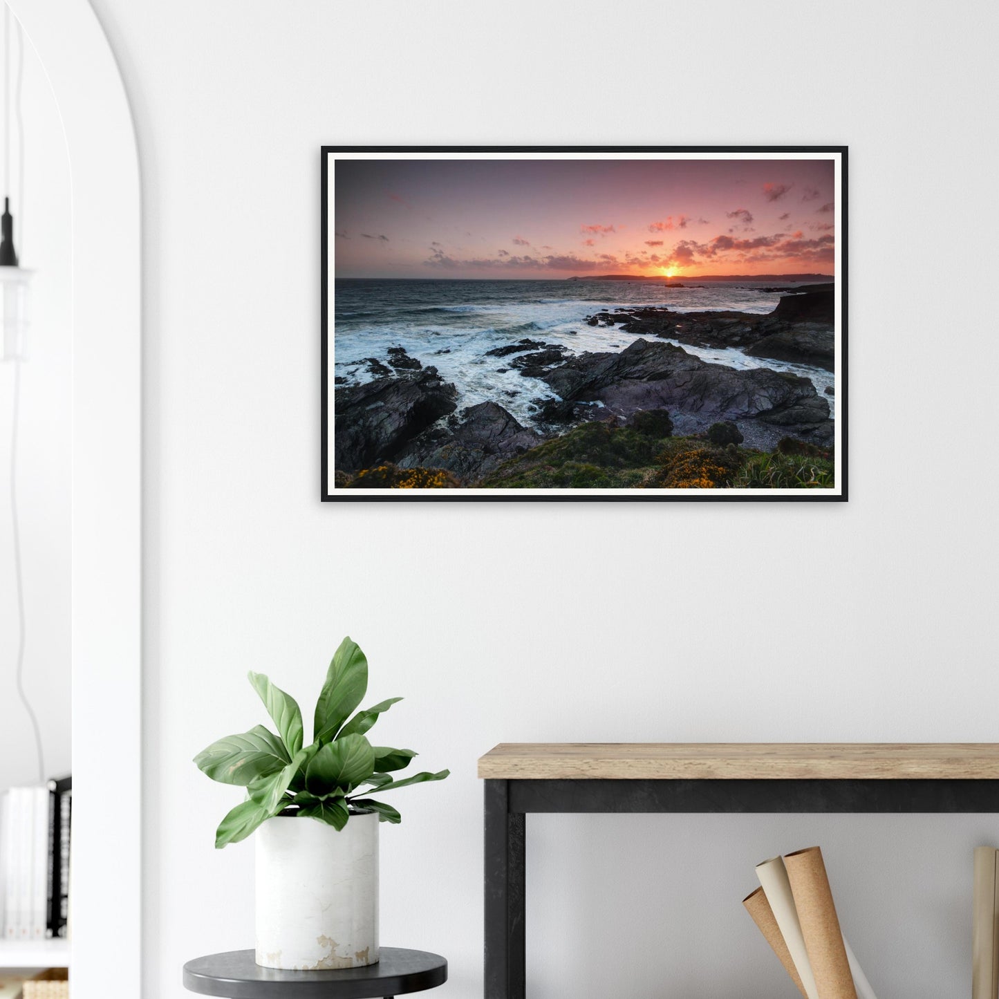 Sunset landscape framed wall art of Heybrook Bay coastline