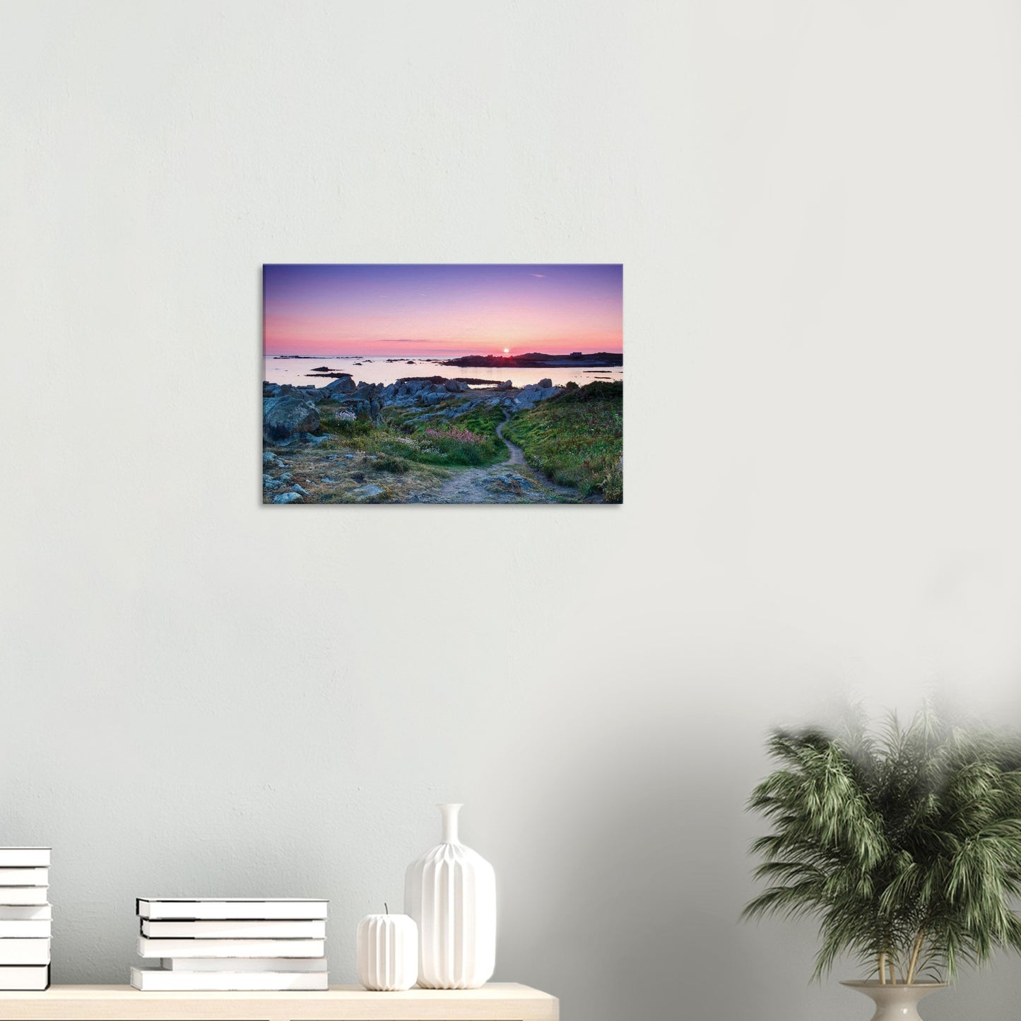Lihou Island canvas with a warm-toned sunset sky, coastal landscape, and serene natural textures bathed in fading light.